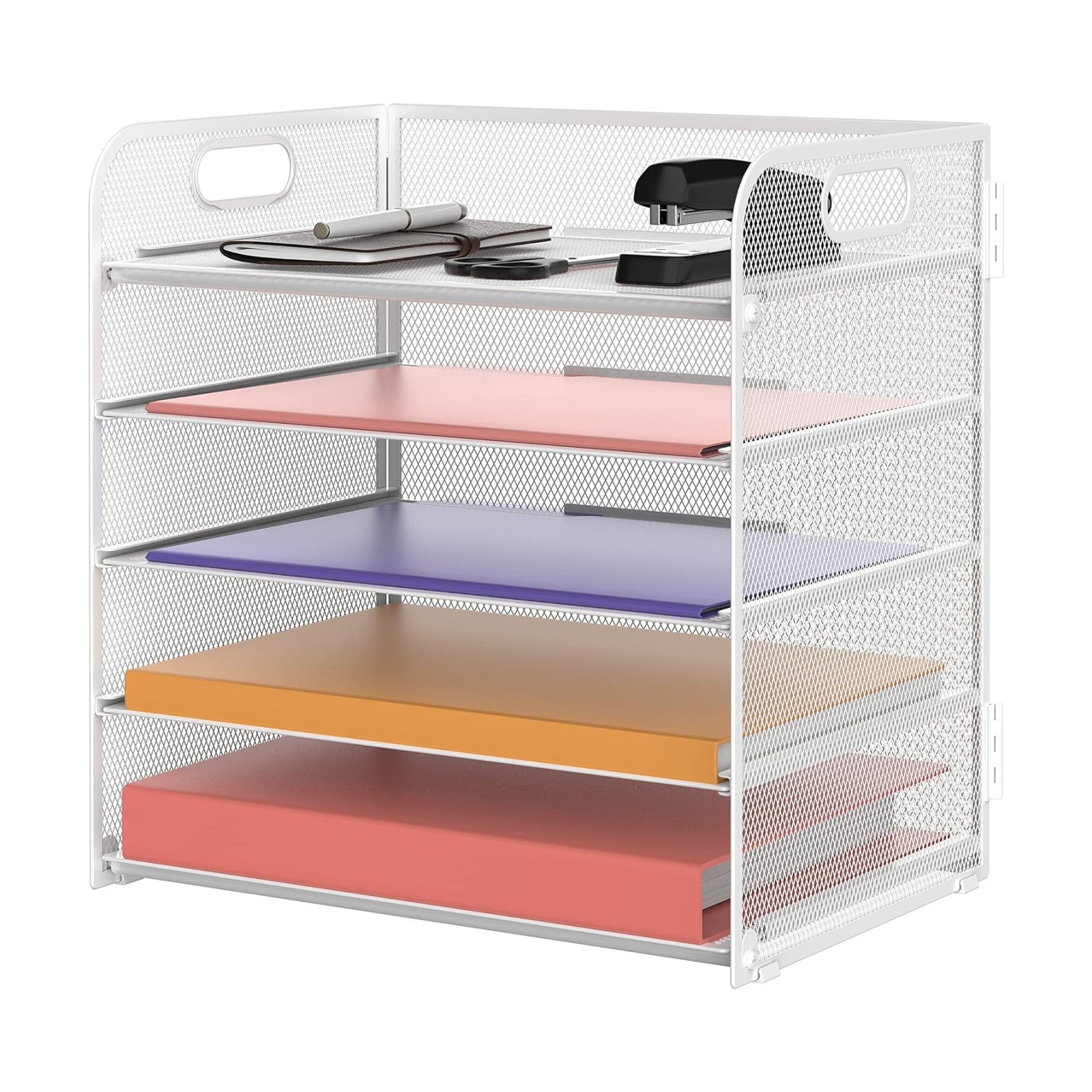 5 Trays Paper Organizer Letter Tray with Handle-Mesh Desk File Holders, Paper Sorter Desk Organizer for Office, Home