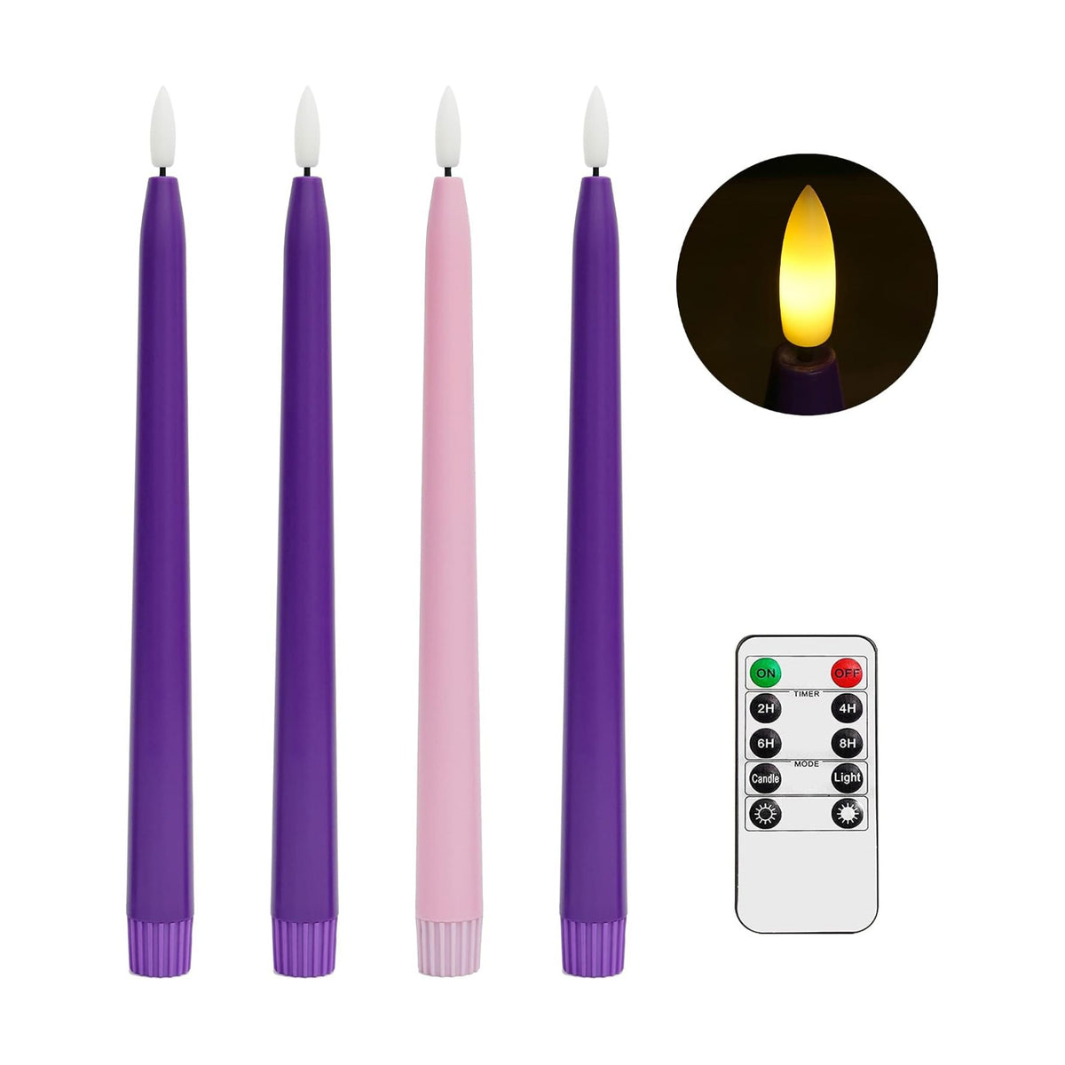 Stmarry Flameless Advent Candles, Set of 4 - Flickering LED Flame, 11 Inch Taper Candlesticks, Remote Controlled