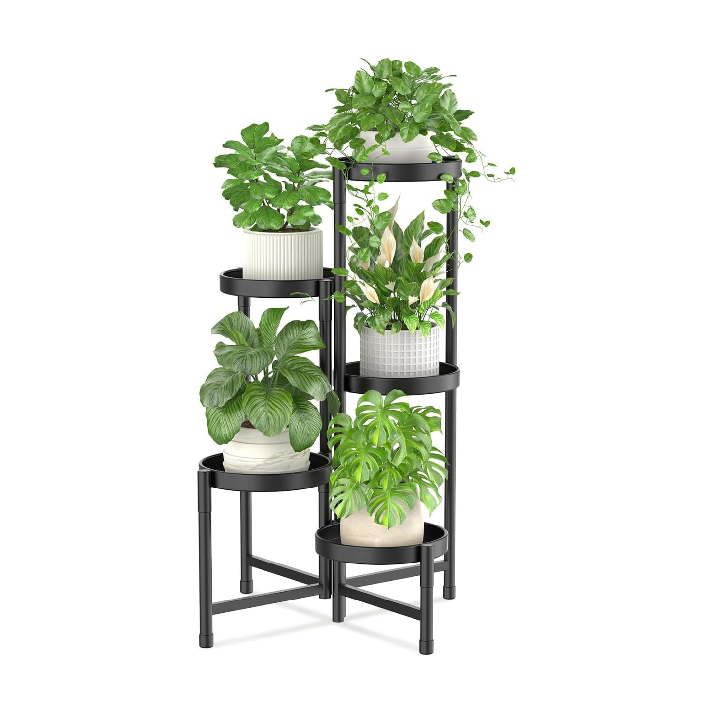 iDavosic.ly Plant Stand Indoor Outdoor, 5 Tier Metal Corner Shelf, Black | Tiered Flower Display Holder, Folding Multi