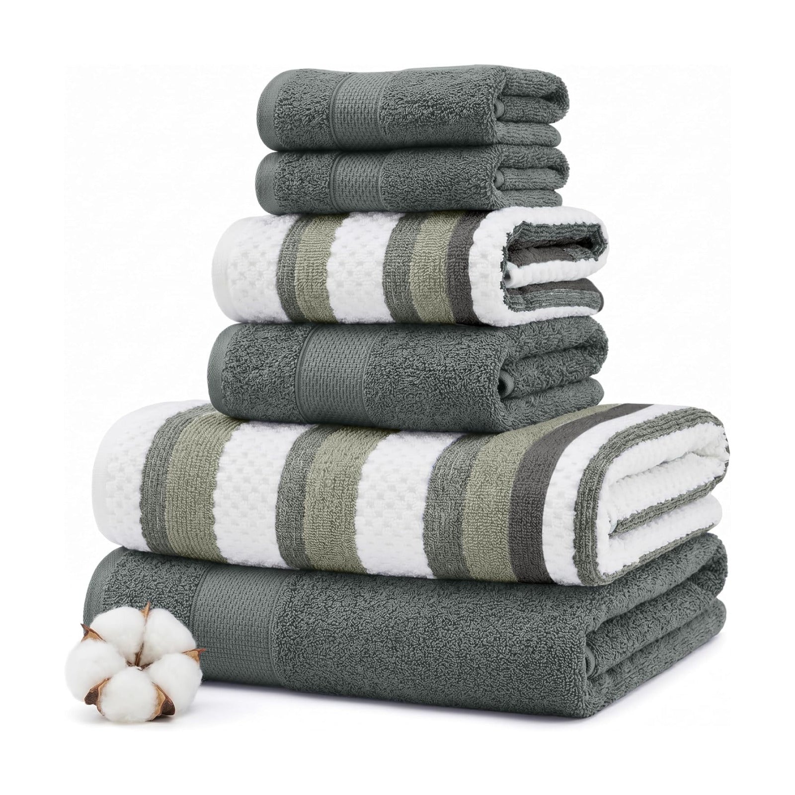 Modern Threads 6 Piece Bath Towel Set – Bathroom Towel Set with 2 Bath Towels, 2 Hand Towels & 2 Washcloths – 100%