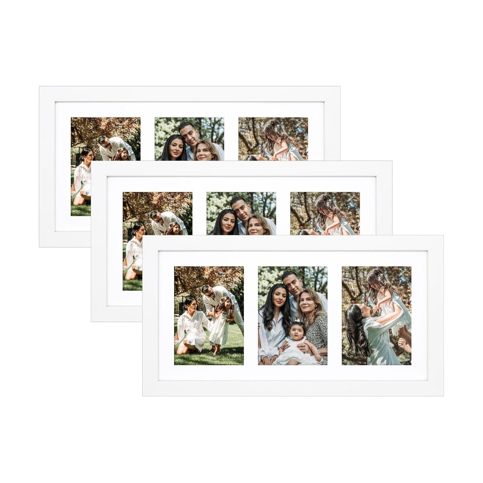 Golden State Art 9x18 White Wood Frame - for Three 5x7 Pictures, 3 Pack | Matted to 3 5x7 Picture,Solid Wood Collage