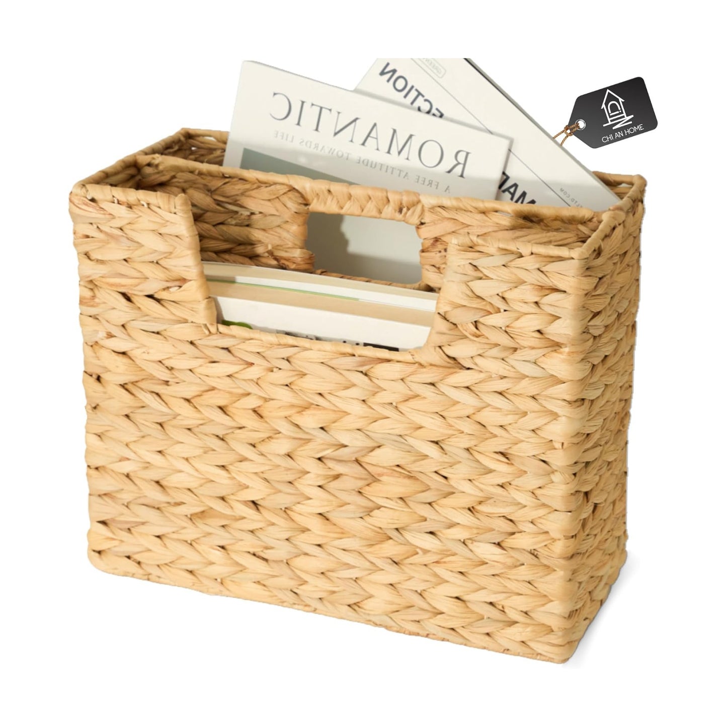Wicker Magazine Basket Water Hyacinth Handwoven Magazine Holder | Decorative Handwoven Magazine Rack Floor, Organizer