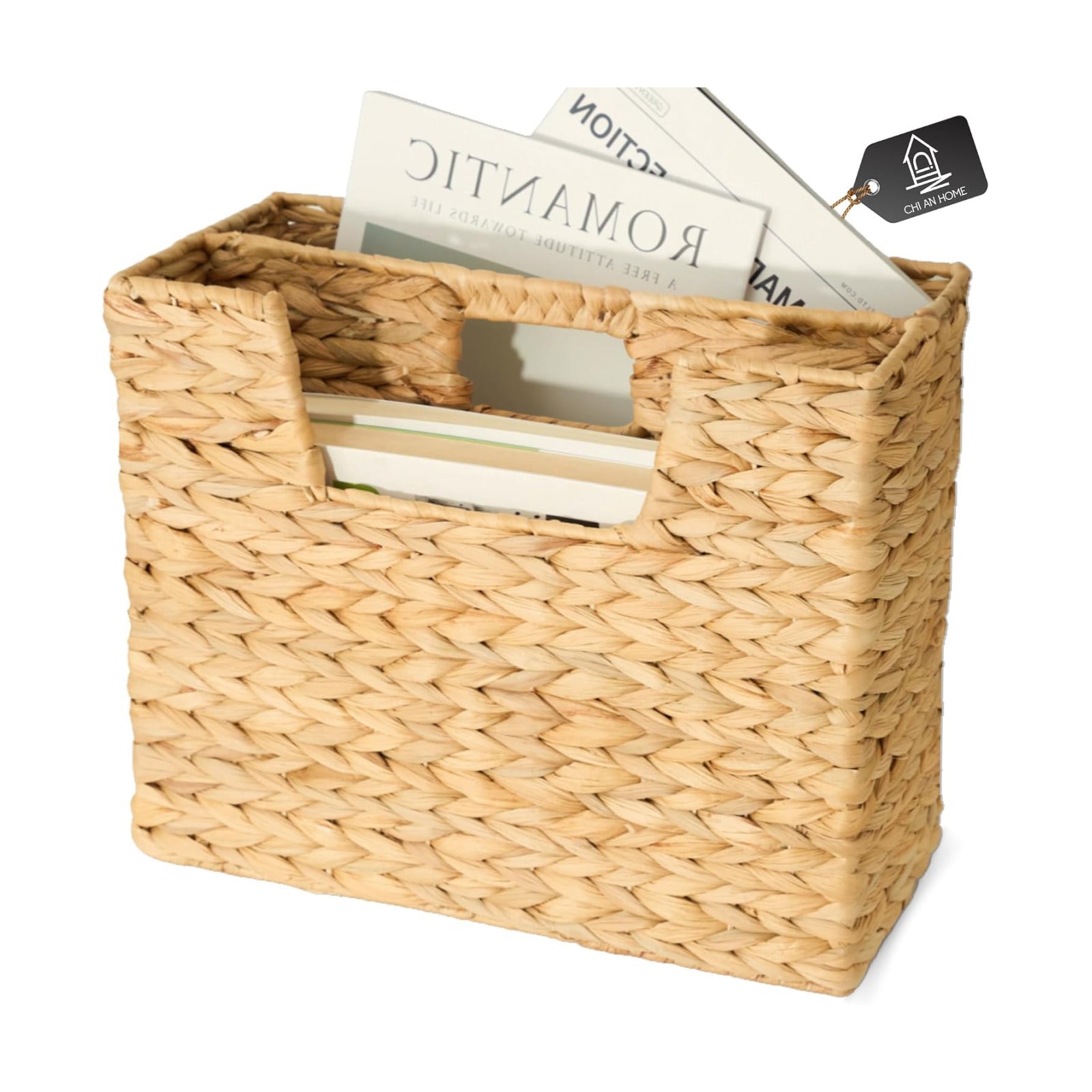 Wicker Magazine Basket Water Hyacinth Handwoven Magazine Holder | Decorative Handwoven Magazine Rack Floor, Organizer