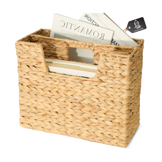 Wicker Magazine Basket Water Hyacinth Handwoven Magazine Holder | Decorative Handwoven Magazine Rack Floor, Organizer