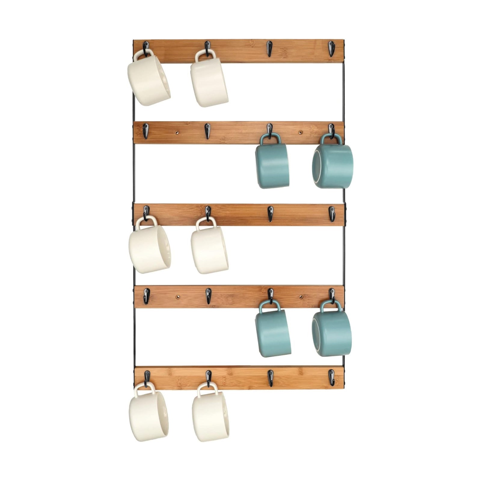 Wall Mounted Coffee Mug Holder, Large 5 Tier Shelf with 20 Hooks for Cups, Rustic Wooden Display Rack for Kitchens