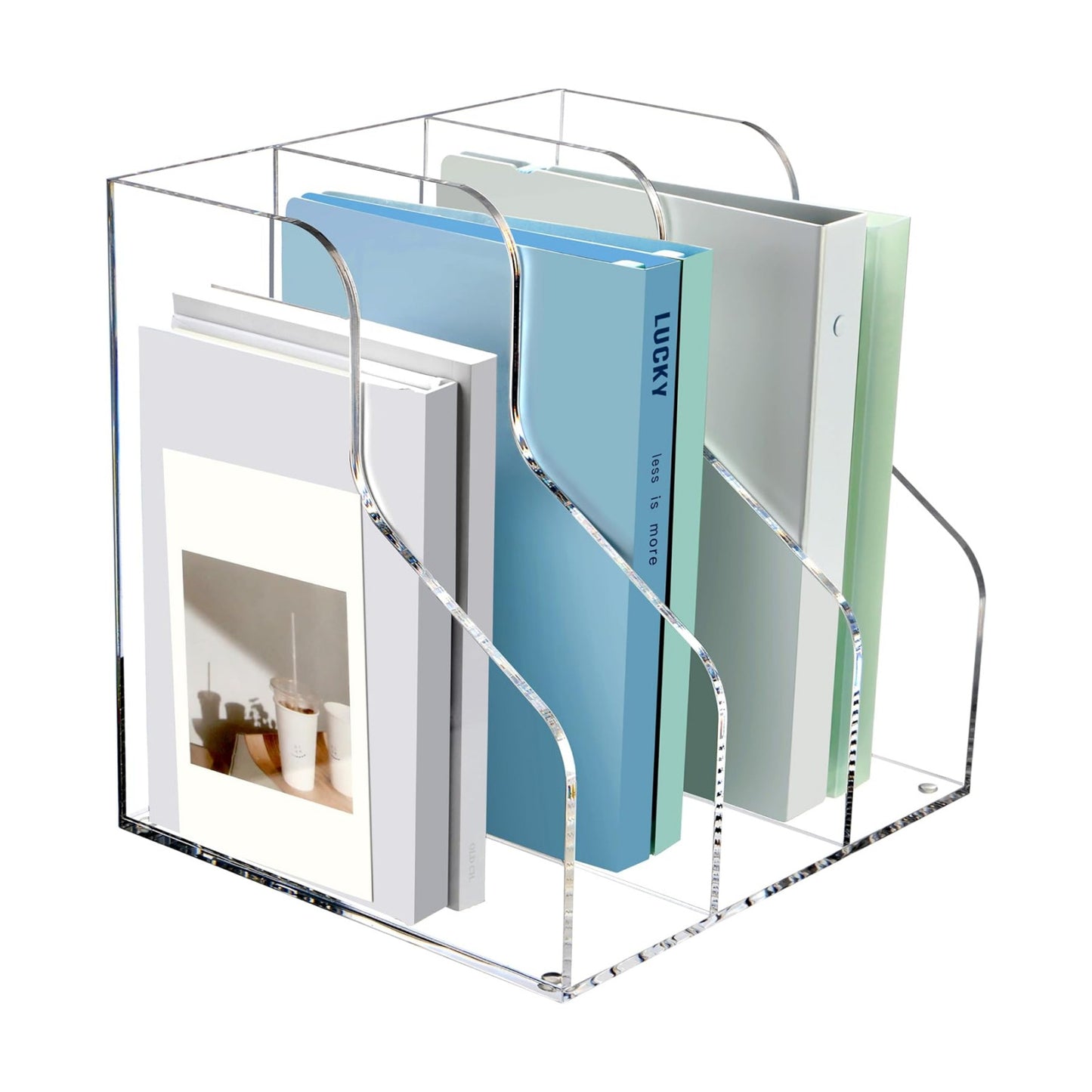 SANRUI 3 Slots Acrylic Magazine Holder, Desktop File Sorter Organizer Rack Bookshelf, Workspace Sorters Office Desk