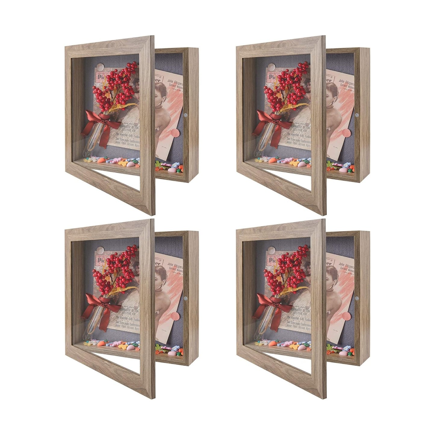 Frametory 11x11 Shadow Box Frame Display Case, 2-inch Depth (Tan, 4 Pack) | Strengthened Glass Cover, Display Box for