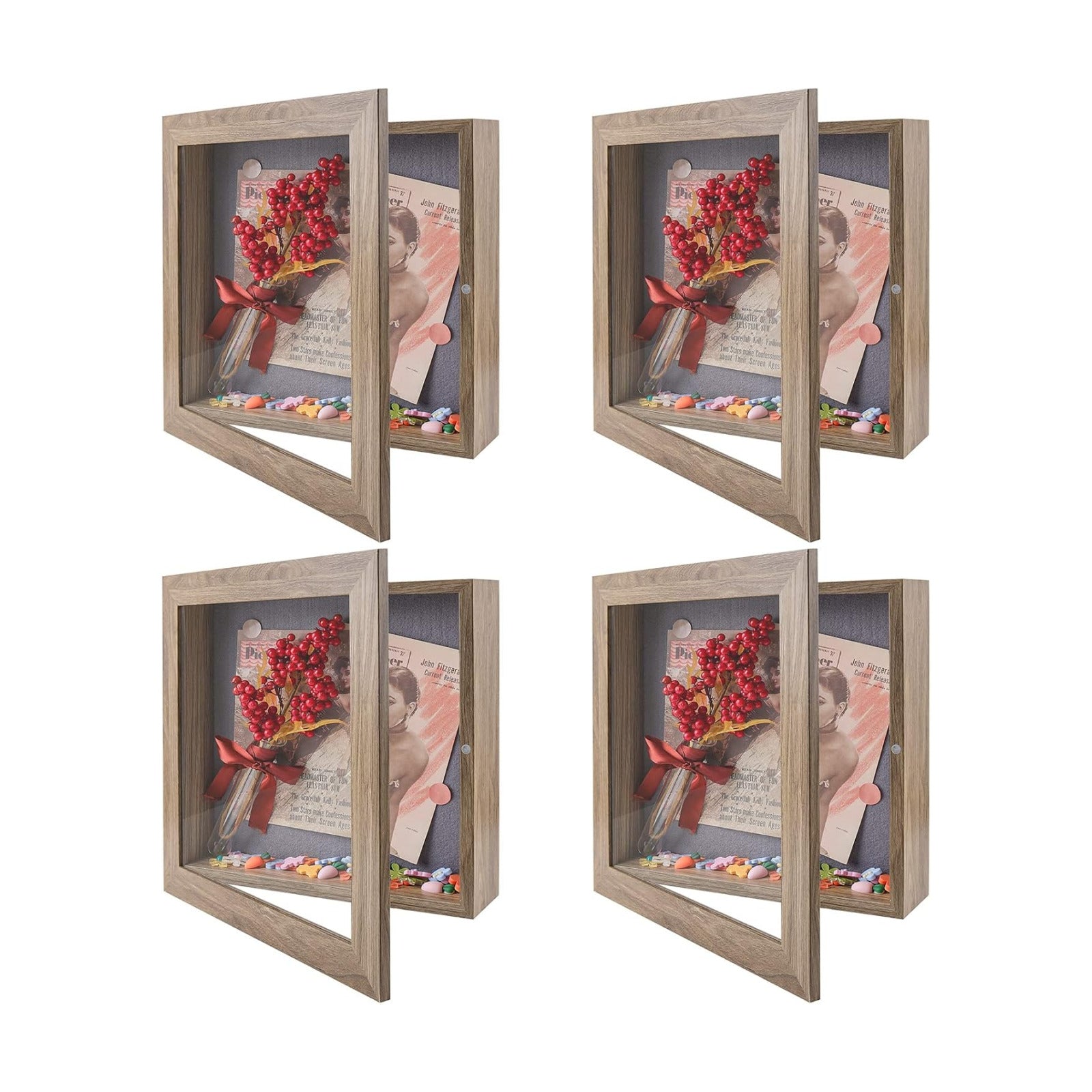 Frametory 11x11 Shadow Box Frame Display Case, 2-inch Depth (Tan, 4 Pack) | Strengthened Glass Cover, Display Box for