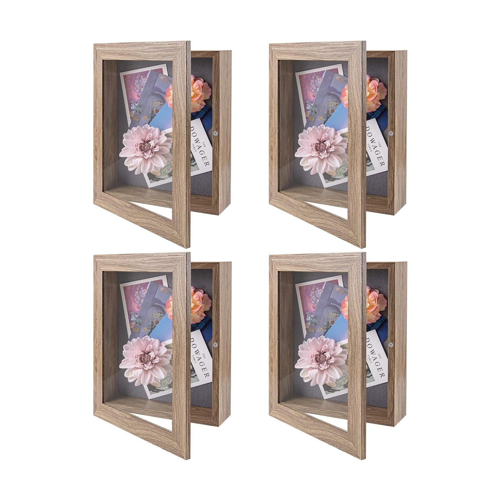 Frametory 8.5x11 Shadow Box Frame Display Case, 2-inch Depth (Tan, 4 Pack) | Strengthened Glass Cover, Display Box for