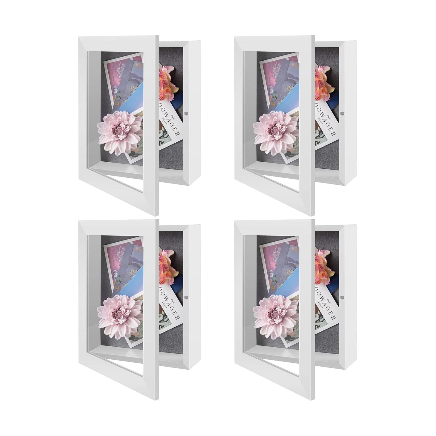 8.5x11 Shadow Box Frame Display Case, 2-inch Depth (White, 4 Pack) | Strengthened Glass Cover, Display Box for Wall and