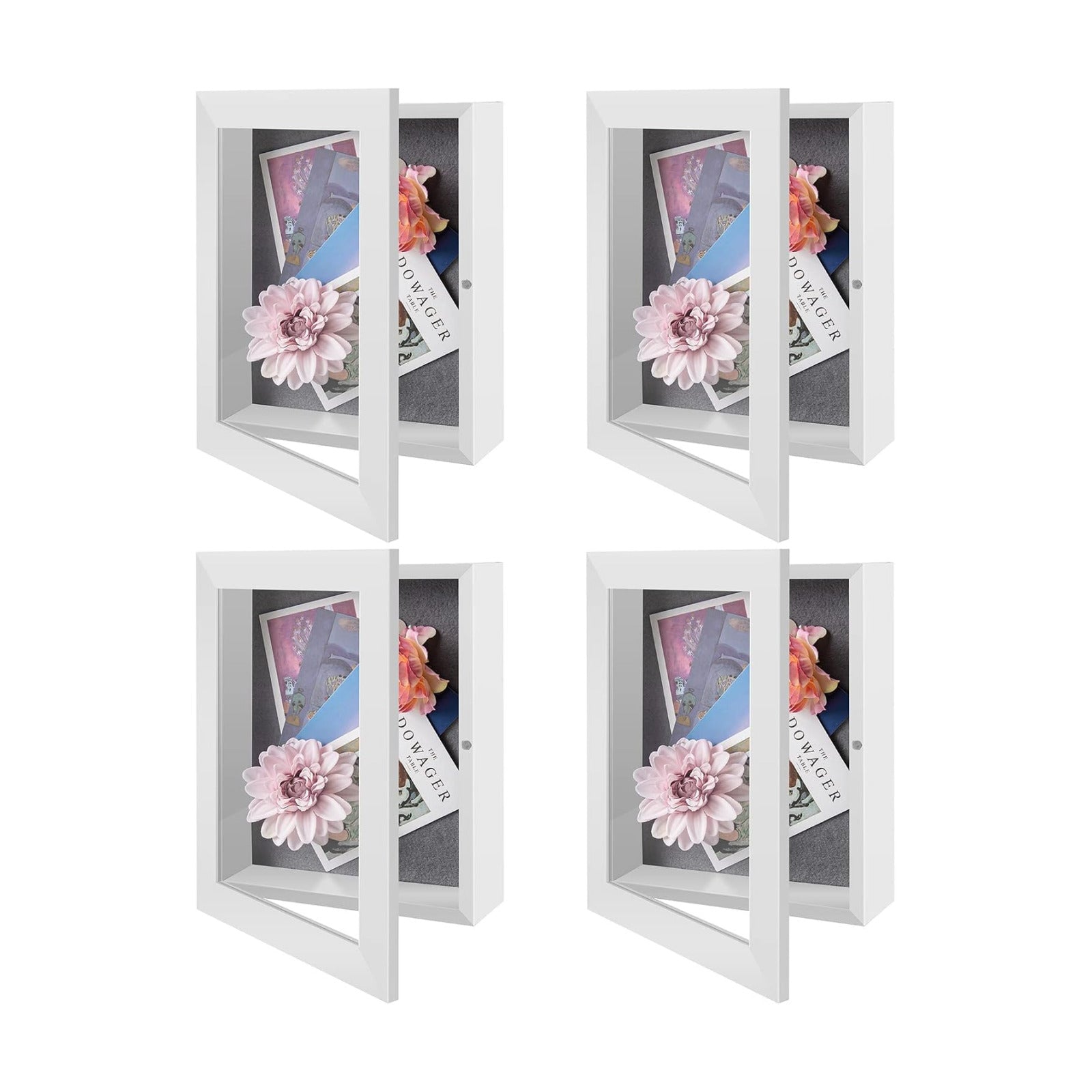 8.5x11 Shadow Box Frame Display Case, 2-inch Depth (White, 4 Pack) | Strengthened Glass Cover, Display Box for Wall and