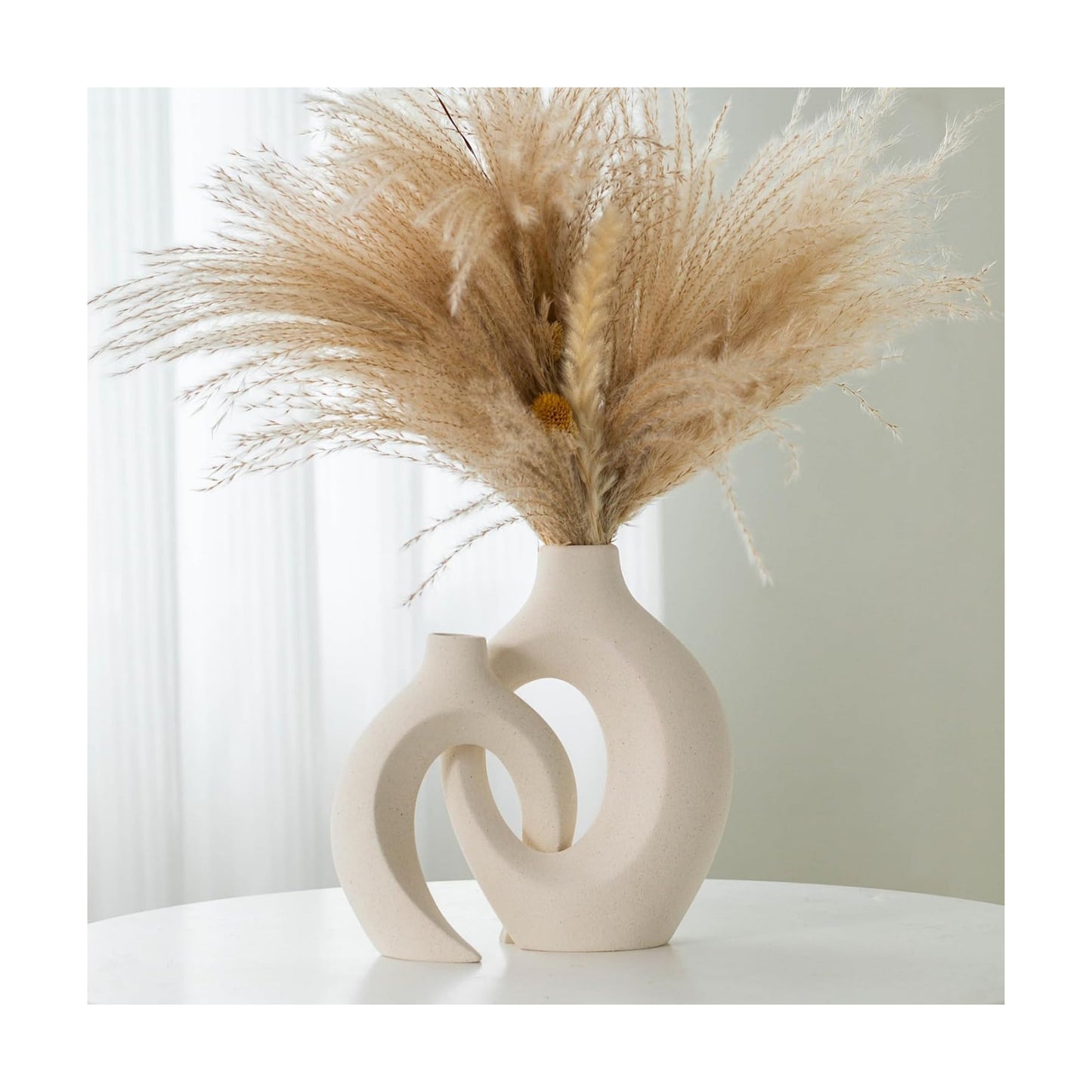 Ceramic Vases / Off White Boho Small Flower Vase / Large-matte White / Set of 2