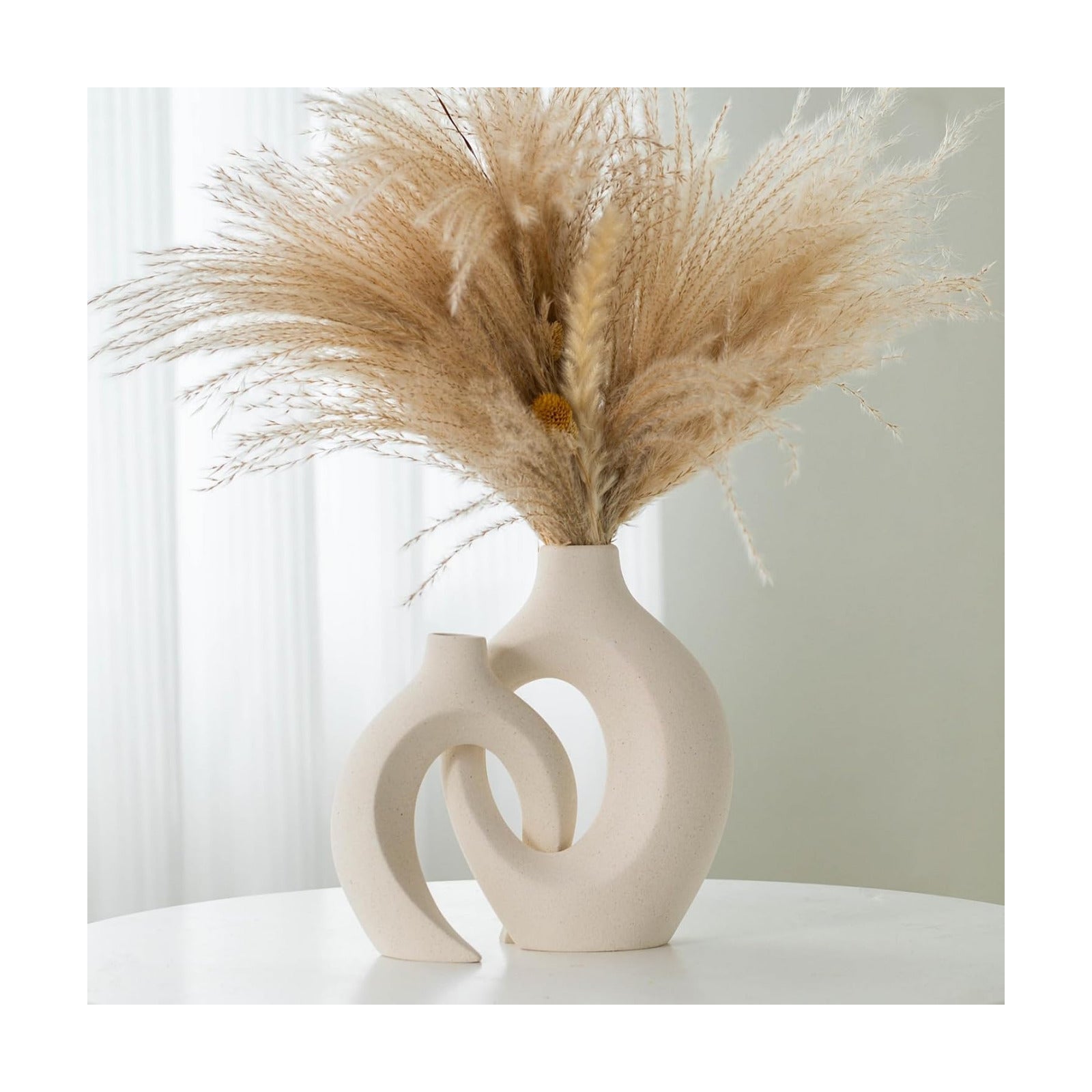 Ceramic Vases / Off White Boho Small Flower Vase / Large-matte White / Set of 2
