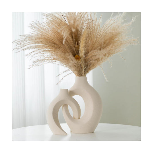 Ceramic Vases / Off White Boho Small Flower Vase / Large-matte White / Set of 2
