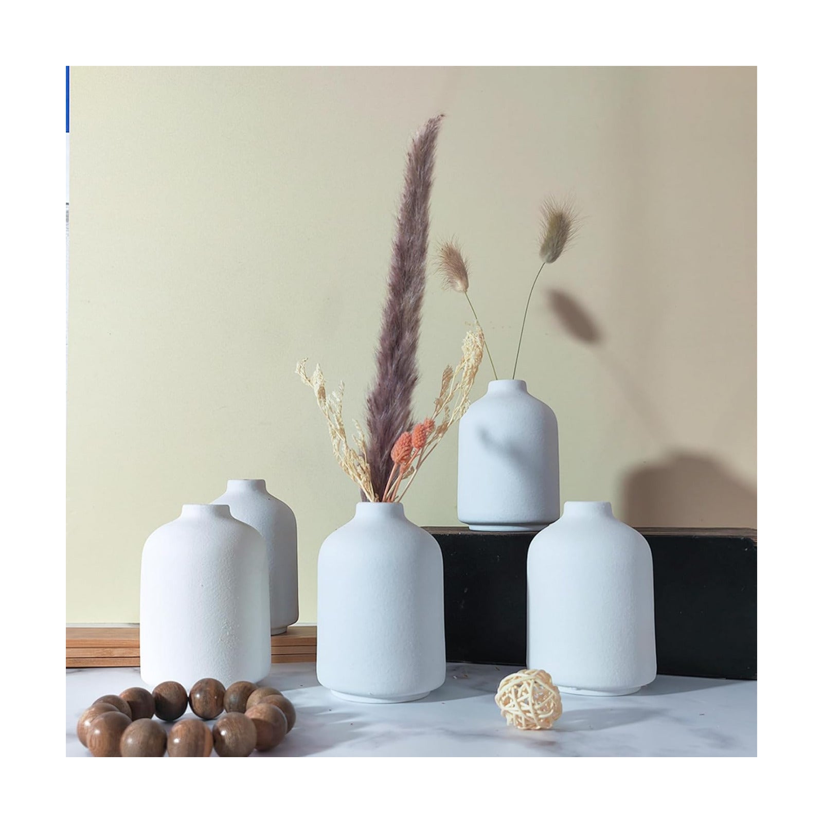 Small Ceramic Vases Set 6 for Decor / Ceramic Vase 6 / White