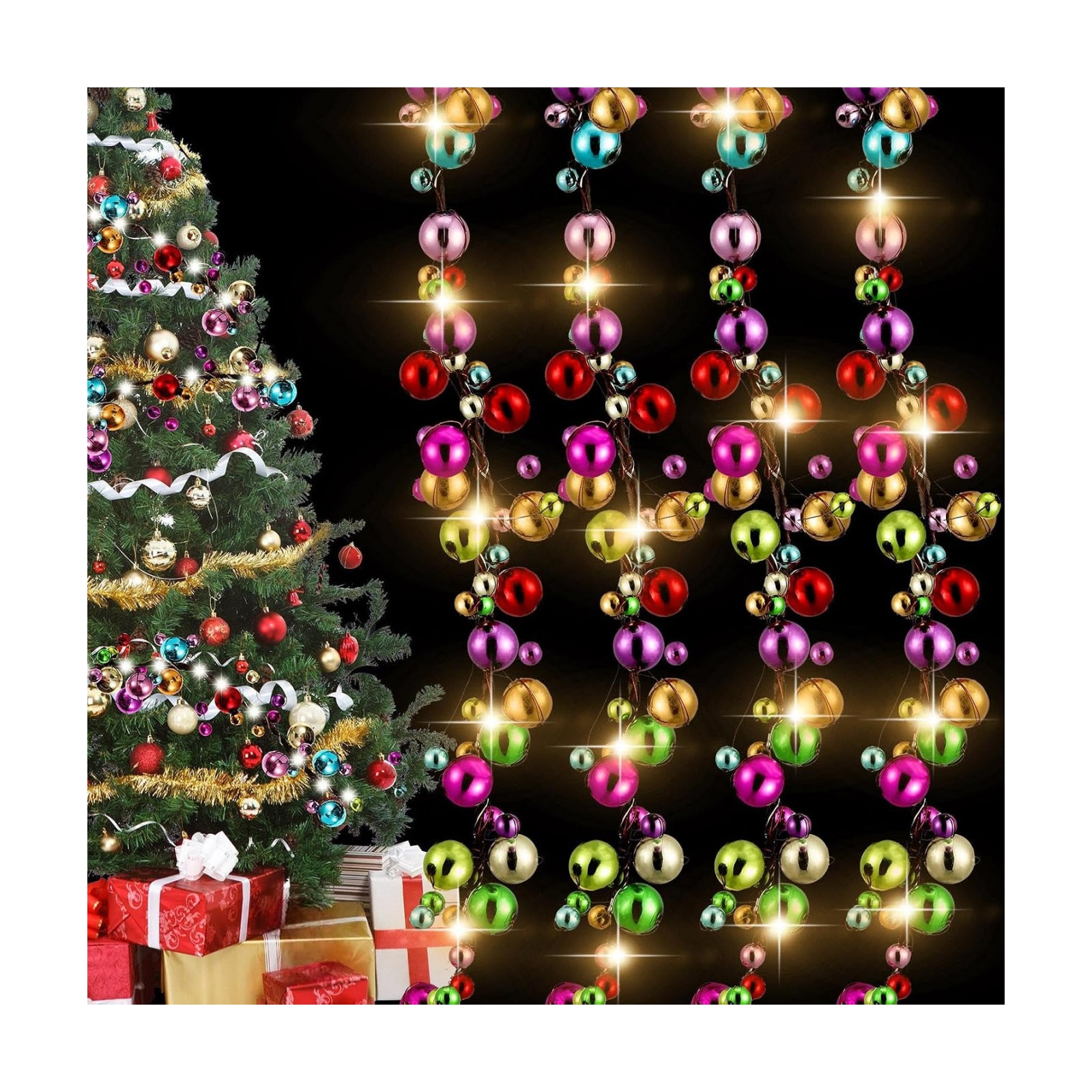 WILLBOND 4 Sets Colorful 9 ft Christmas Ball Garland Ball Ornament Hanging Baubles Garland with LED Lights for