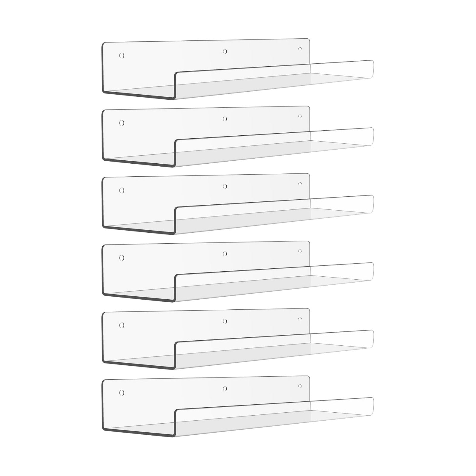 upsimples 15" x 4" Acrylic Shelves for Wall Storage and Organizer, 6 Pcs