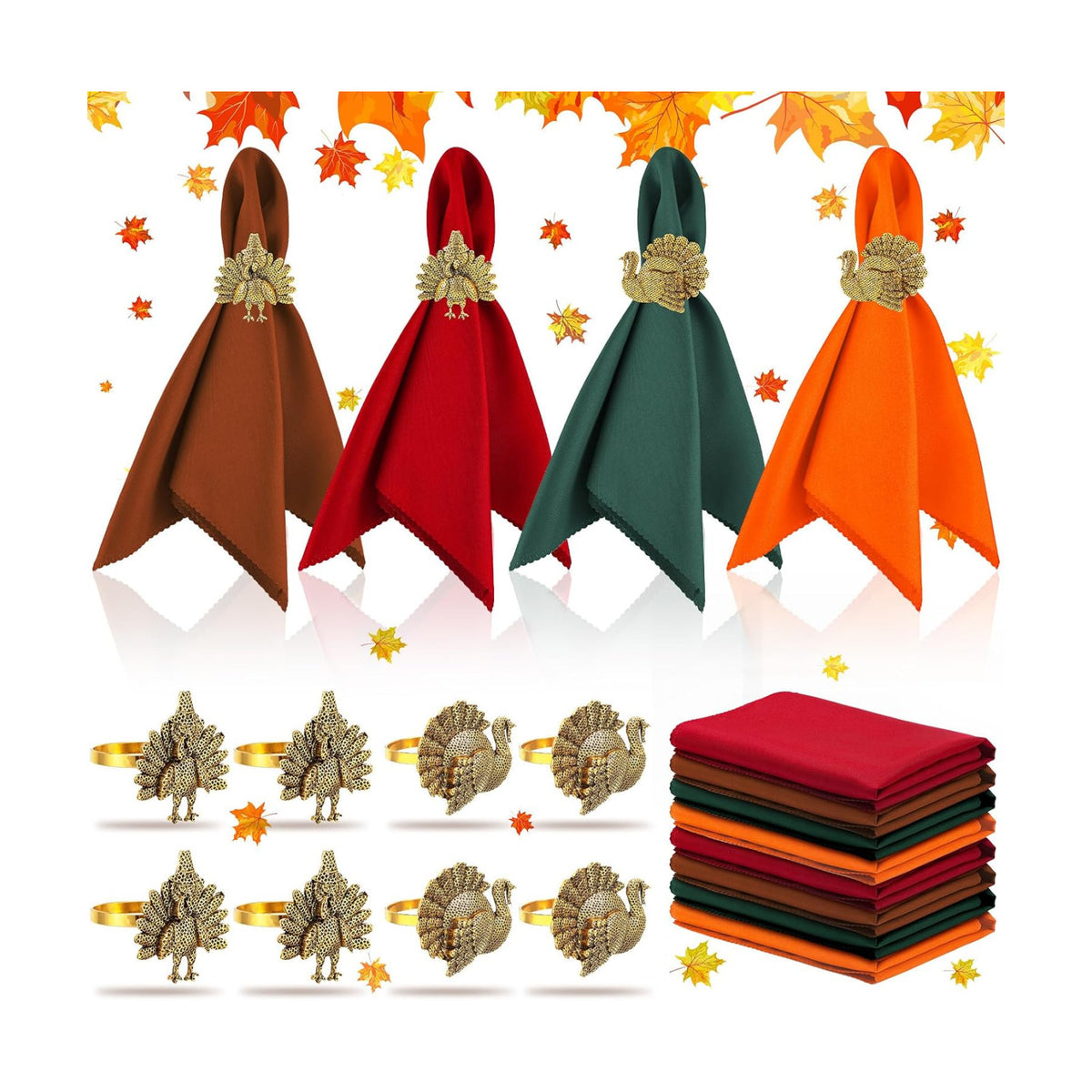 EBoot 16 Pcs Fall Thanksgiving Napkin Ring Set, Turkey, Metal