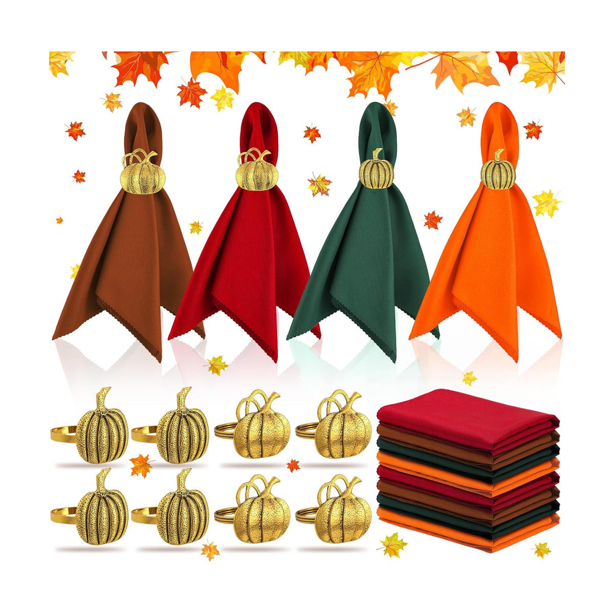 EBoot 16 Pcs Fall Thanksgiving Napkin Ring Set, Pumpkin, Metal