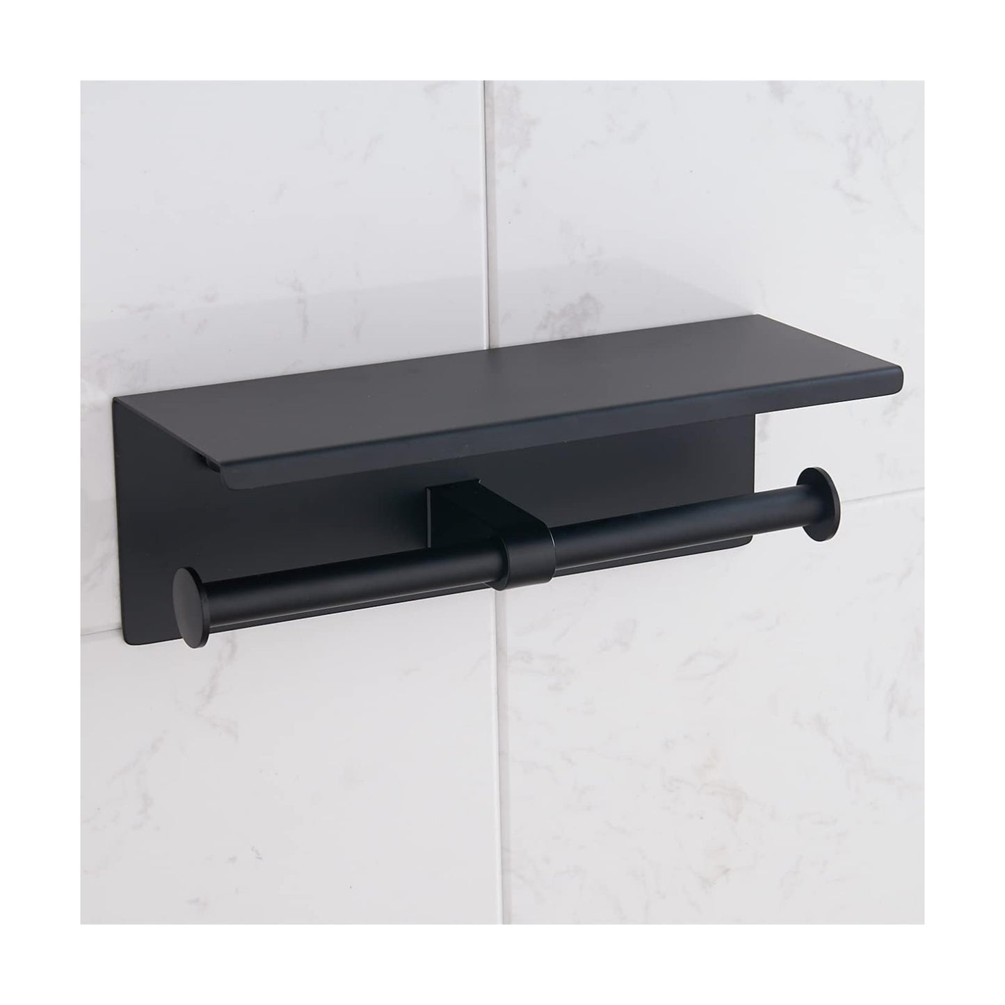 BGL Toilet Paper Holder with Shelf Matte Black, 304 Stainless Steel Wall Mount Toilet Tissue Roll Holder with Double