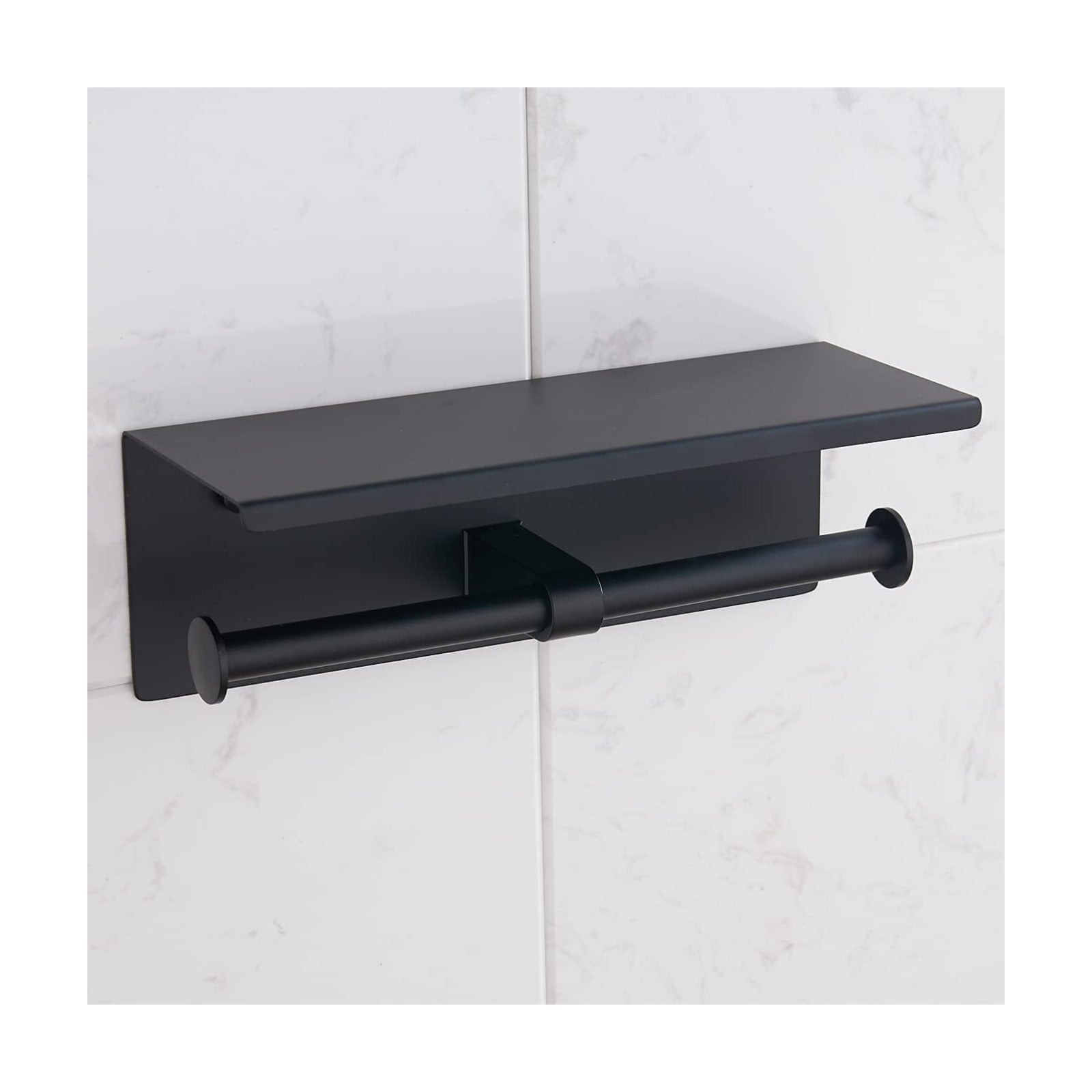 BGL Toilet Paper Holder with Shelf Matte Black, 304 Stainless Steel Wall Mount Toilet Tissue Roll Holder with Double