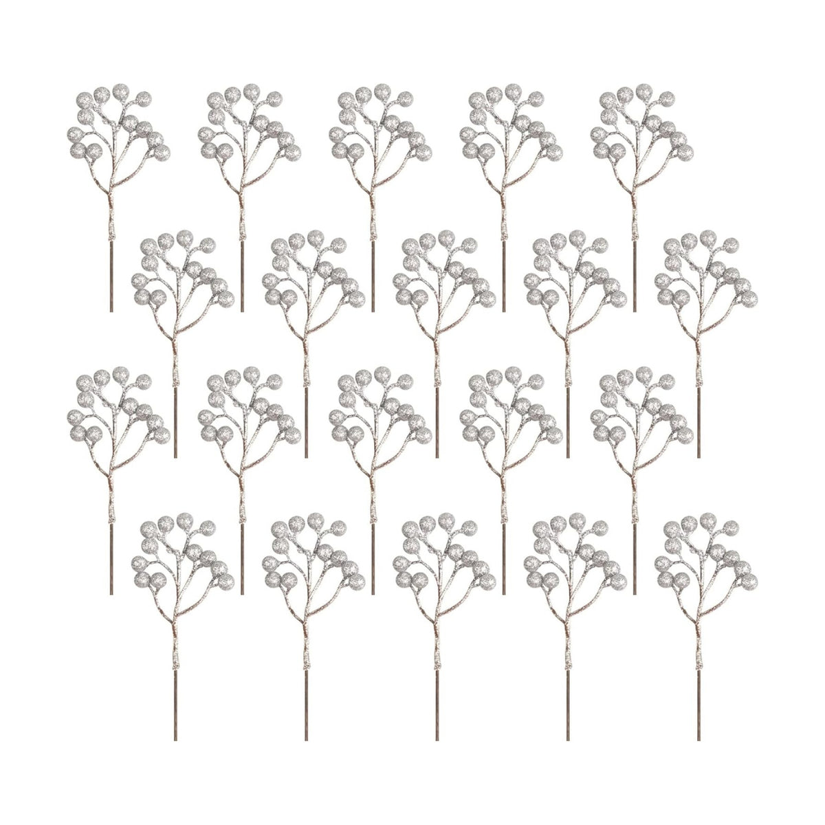 20 Pack Artificial Silver Berry Stems, 7.1 Inch Burgundy Silver Berry Picks Holly Berries Branches for Christmas Tree Decorations Crafts Wedding Holiday Season Winter Décor Home Decor