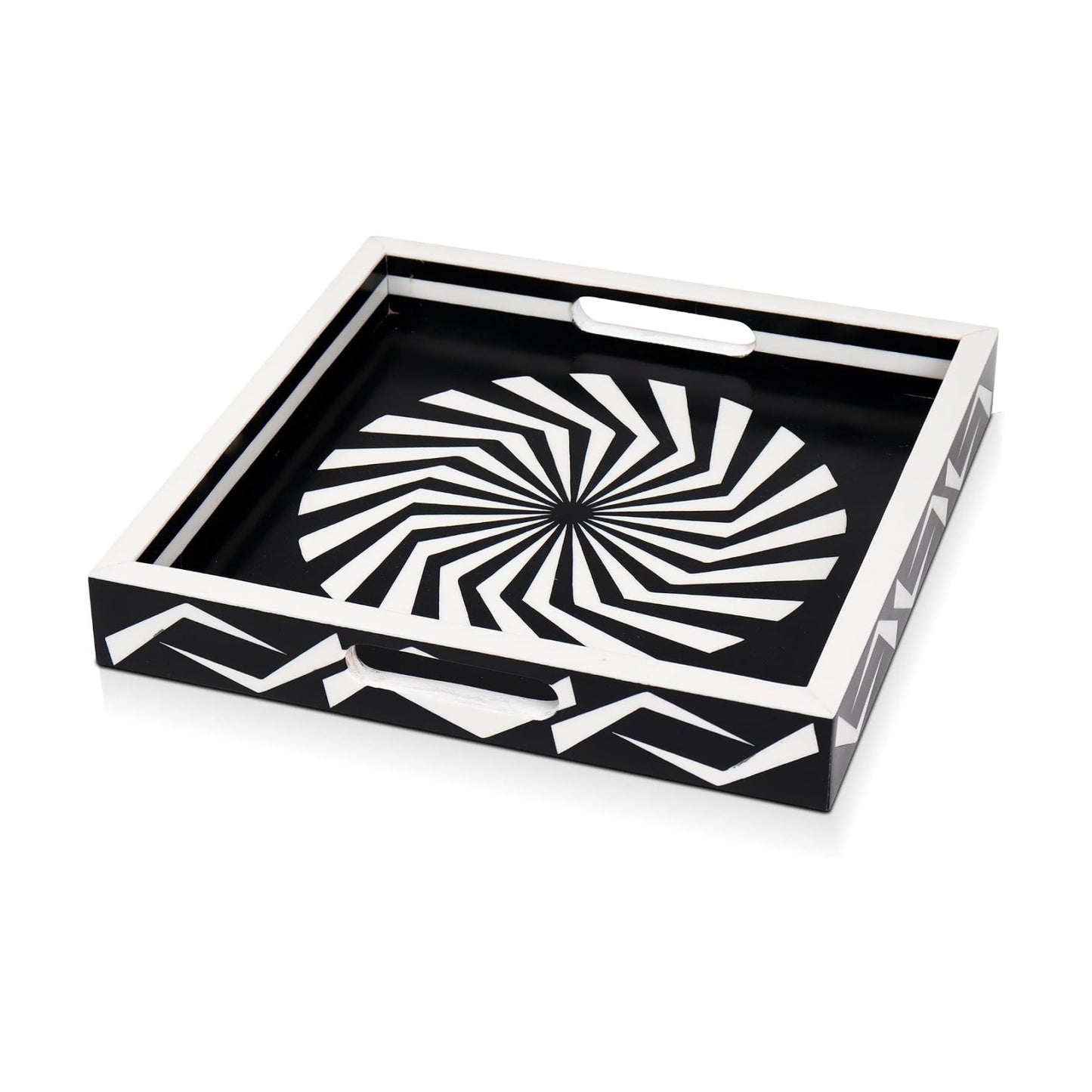 Ottoman Tray / White Decorative Tray / 12 x 12 x 1.5 / Illusion Optic / Black