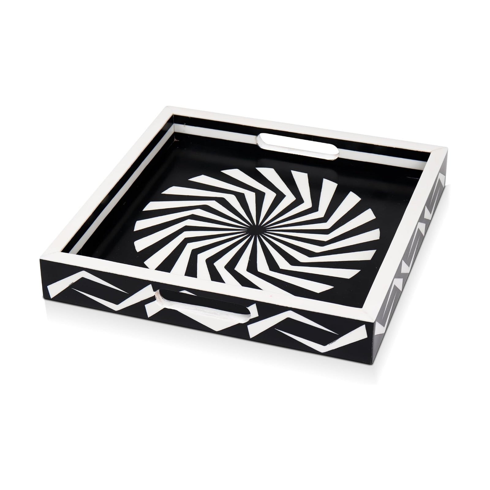 Ottoman Tray / White Decorative Tray / 12 x 12 x 1.5 / Illusion Optic / Black