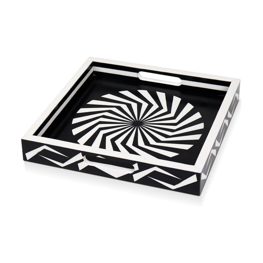 Ottoman Tray / White Decorative Tray / 12 x 12 x 1.5 / Illusion Optic / Black