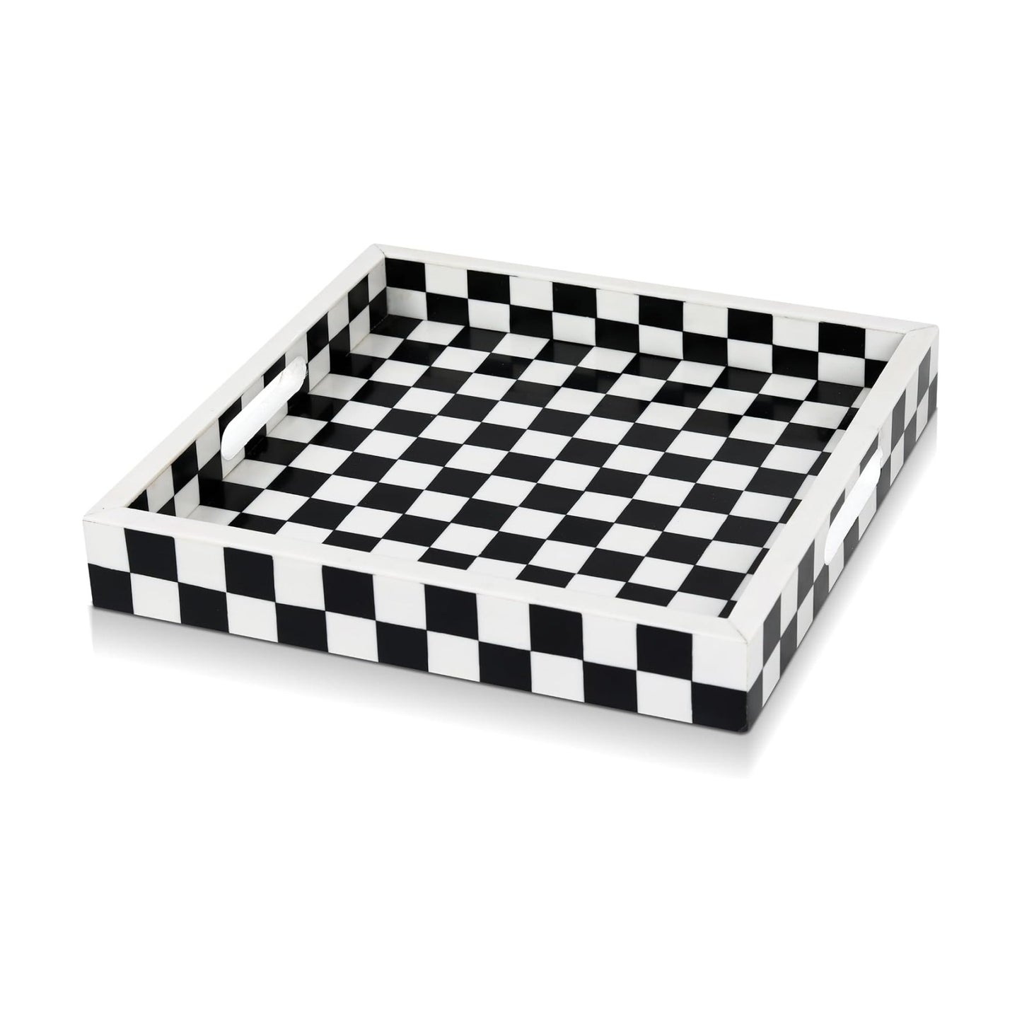 Decorative Serving Tray / 12 x 12 x 1.5 / Illusion Check / Black