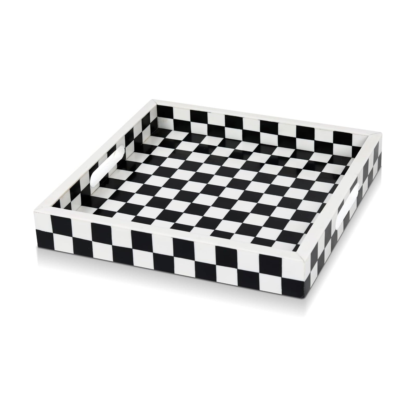 Decorative Serving Tray / 12 x 12 x 1.5 / Illusion Check / Black