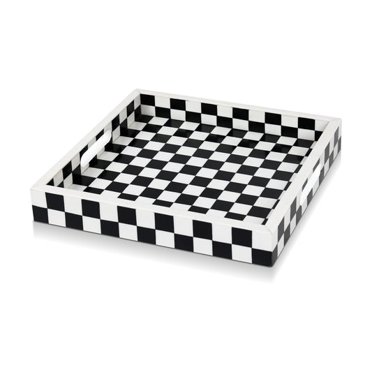 Decorative Serving Tray / 12 x 12 x 1.5 / Illusion Check / Black