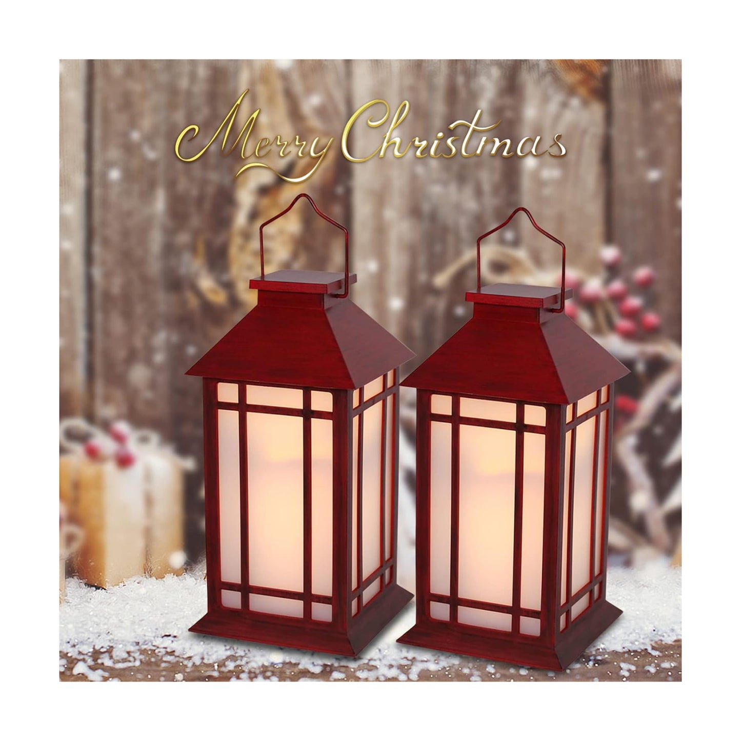 Christmas Lanterns Decorative,2pcs Red Lanterns Decorative Outdoor,Decorative Candle Lanterns Flameless Hanging Lights