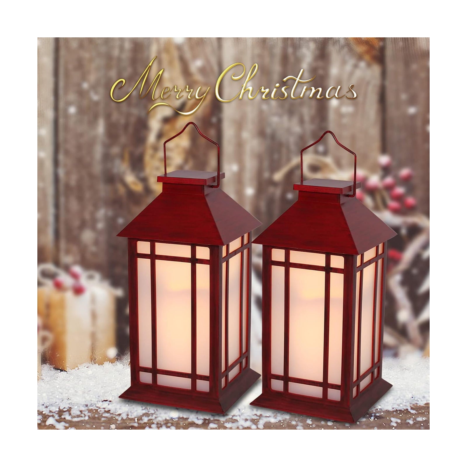 Christmas Lanterns Decorative,2pcs Red Lanterns Decorative Outdoor,Decorative Candle Lanterns Flameless Hanging Lights