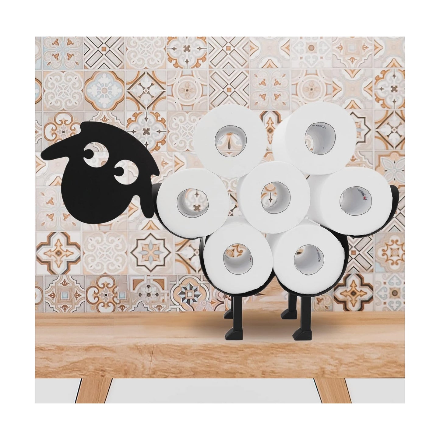 Cute Sheep Animal Paper Holders, Black Metal Toilet Tissue Holder, FreeStanding Toilet Paper Organizer for Bathrooms