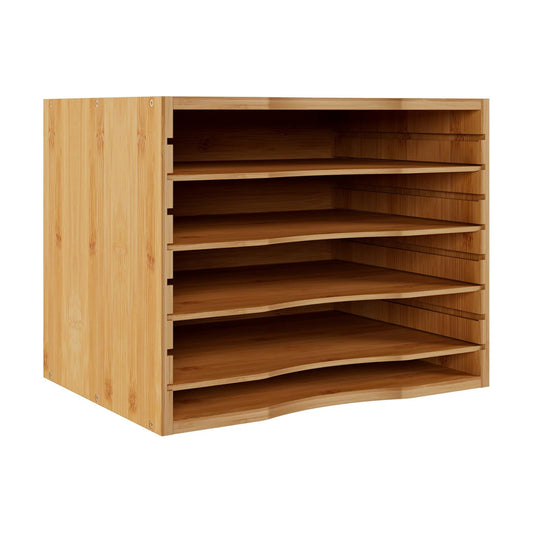 Bamjoy Bamboo 5 Tier Desktop Organizer, Paper Organizer Mail Sorter, File Holder Letter Document Storage with