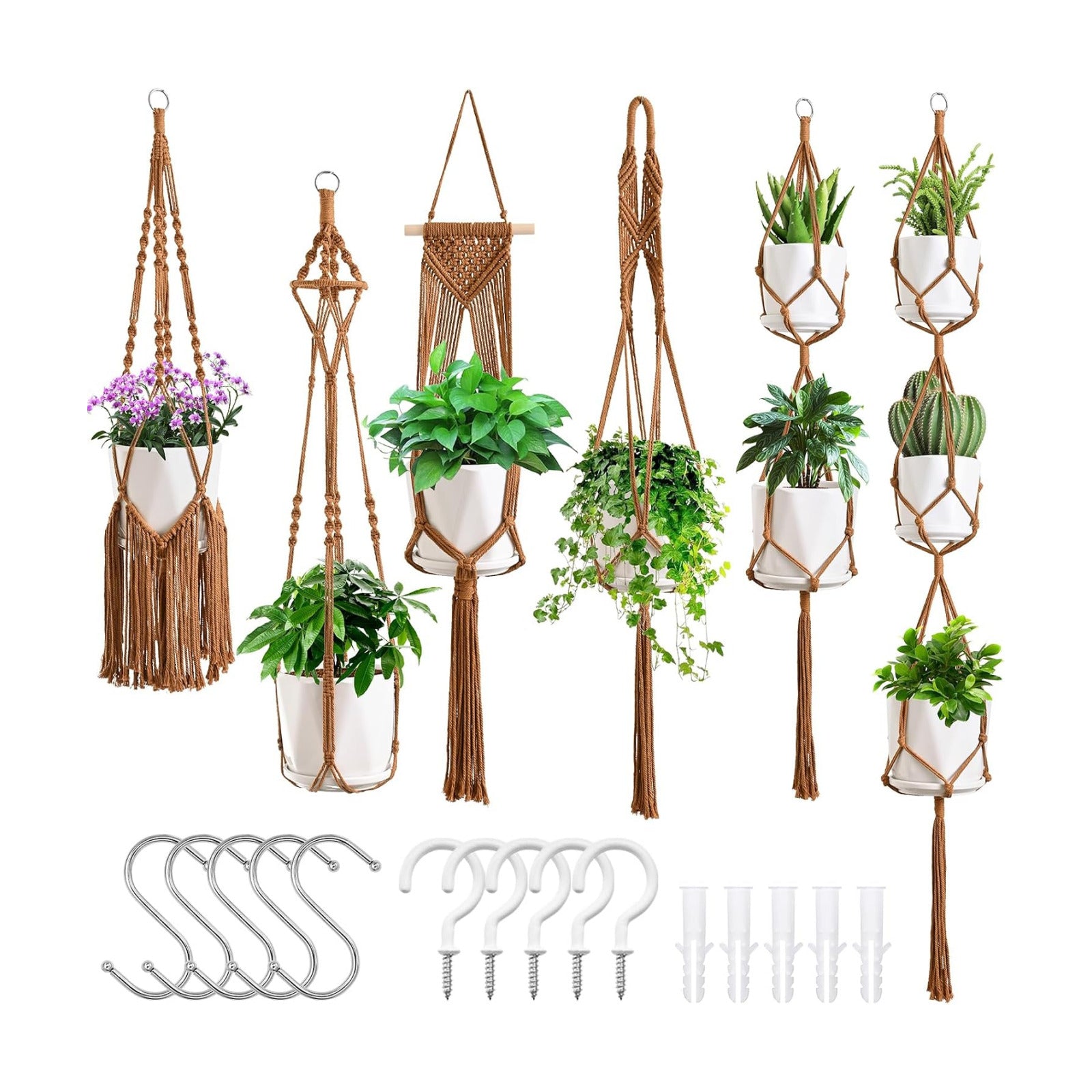 Macrame Plant Hangers / Caramel / Set of 6
