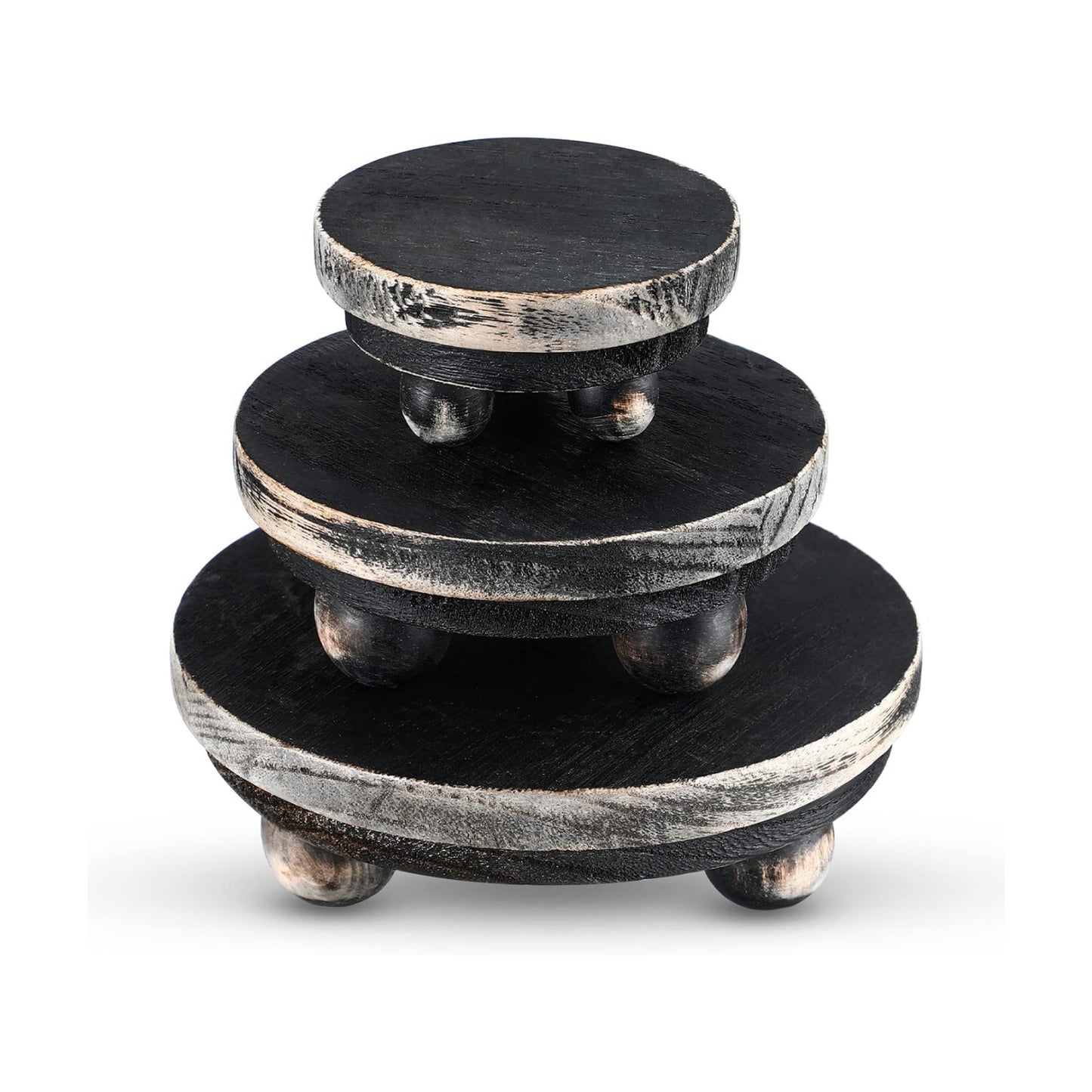 Wooden Risers for Display Wood Pedestal Stand Mini Tray / Black / 5/4/3 Inch / 3 Inch / Set of 3