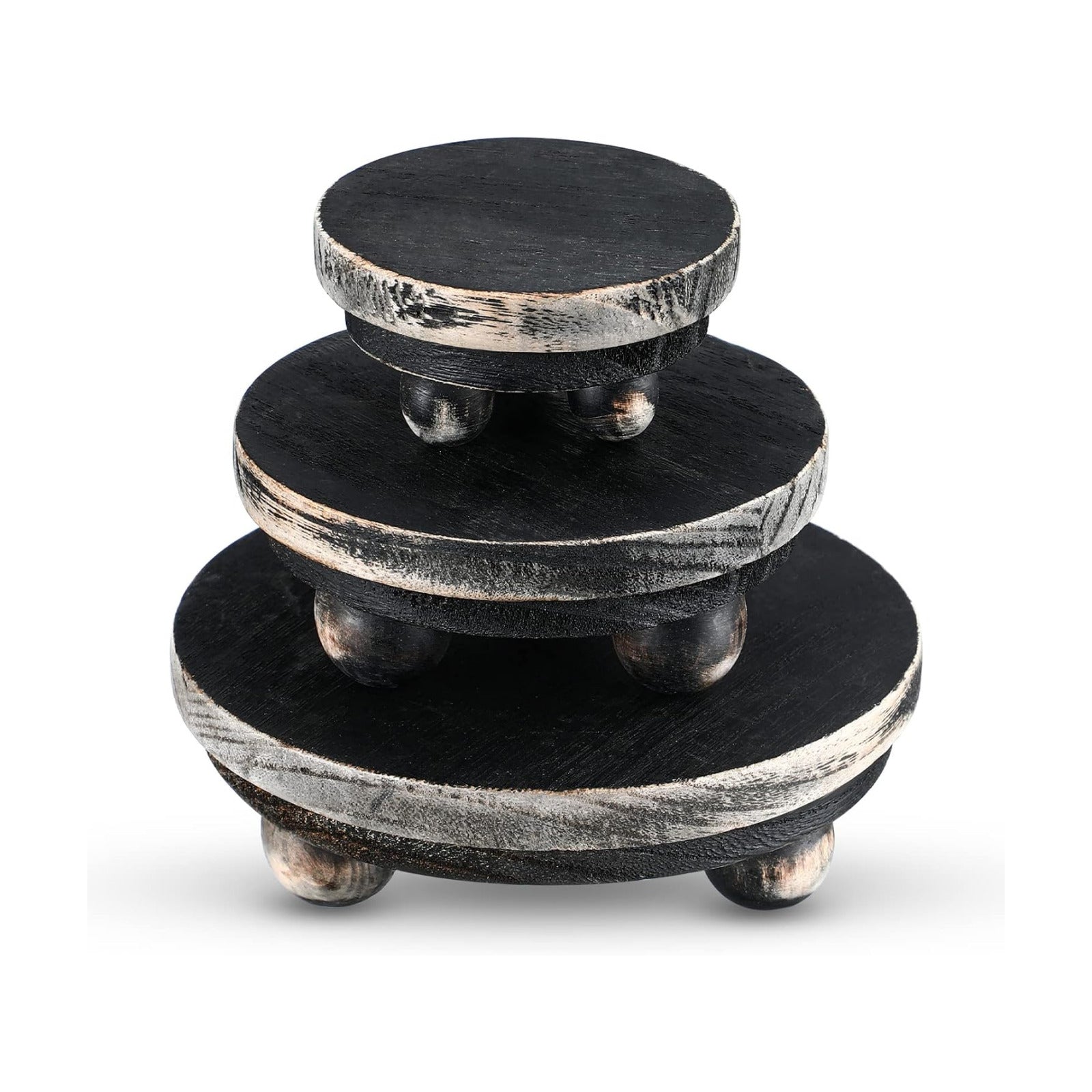 Wooden Risers for Display Wood Pedestal Stand Mini Tray / Black / 5/4/3 Inch / 3 Inch / Set of 3