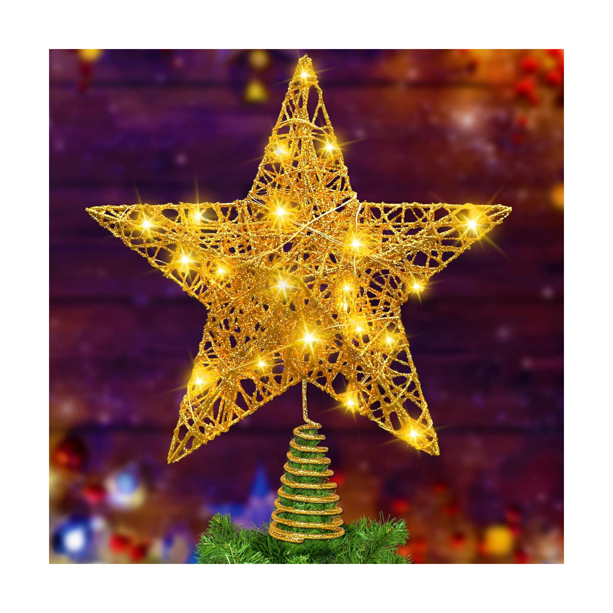 DULEFUN 11.8 Inch Christmas LED Gold Star Tree Topper with 20 LED Lights