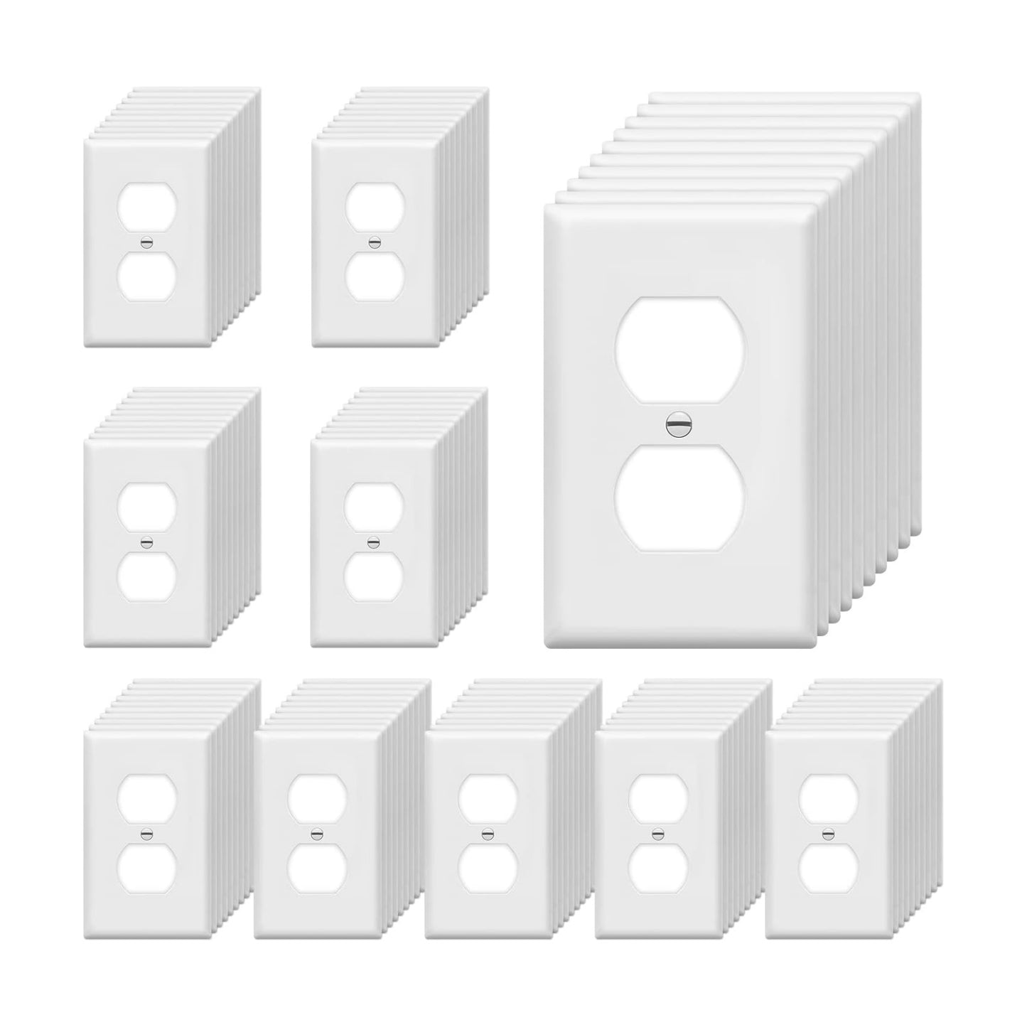 ENERLITES 100 Pack Outlet Covers Wall Plate for Duplex Receptacle, White | Unbreakable polycarbonate, standard size