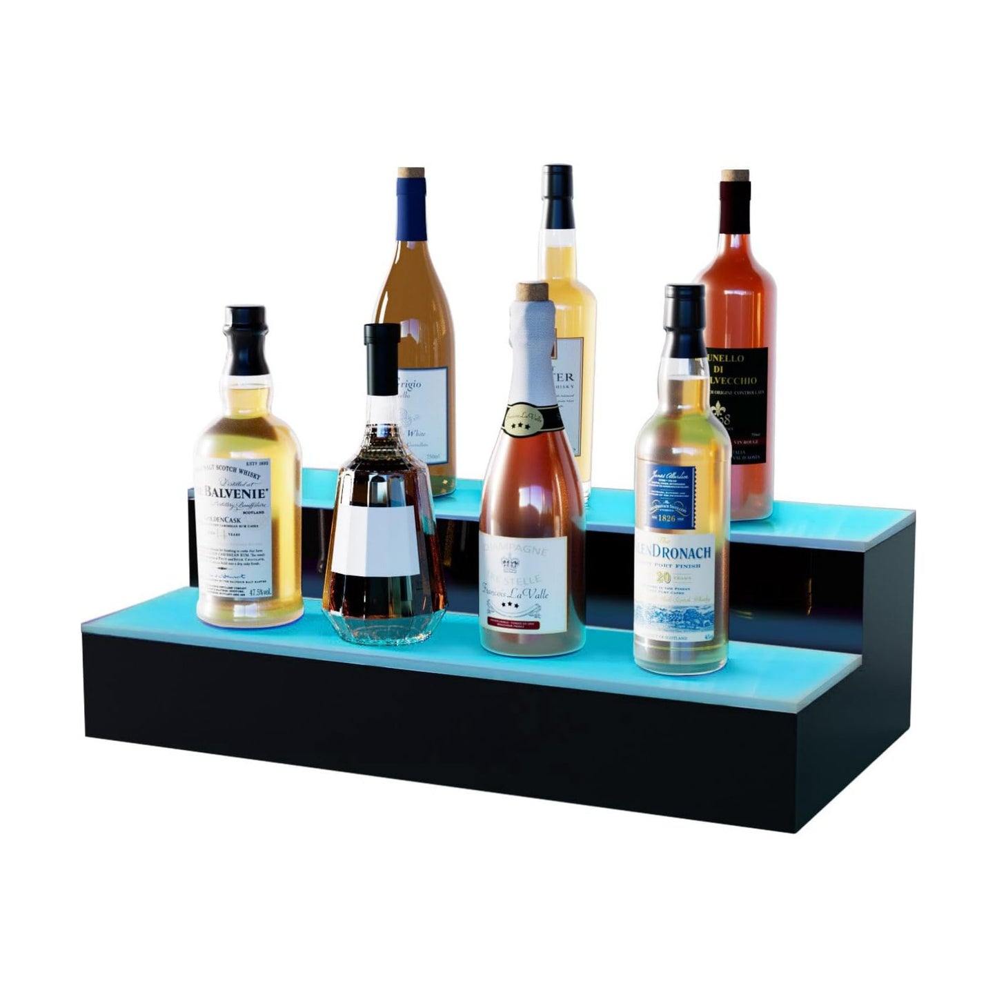 VONCI LED Lighted Liquor Bottle Display Shelf,16-Inch 2-Step Bar Bottle Display Shelf Bar Shelves for Liquor Bottles