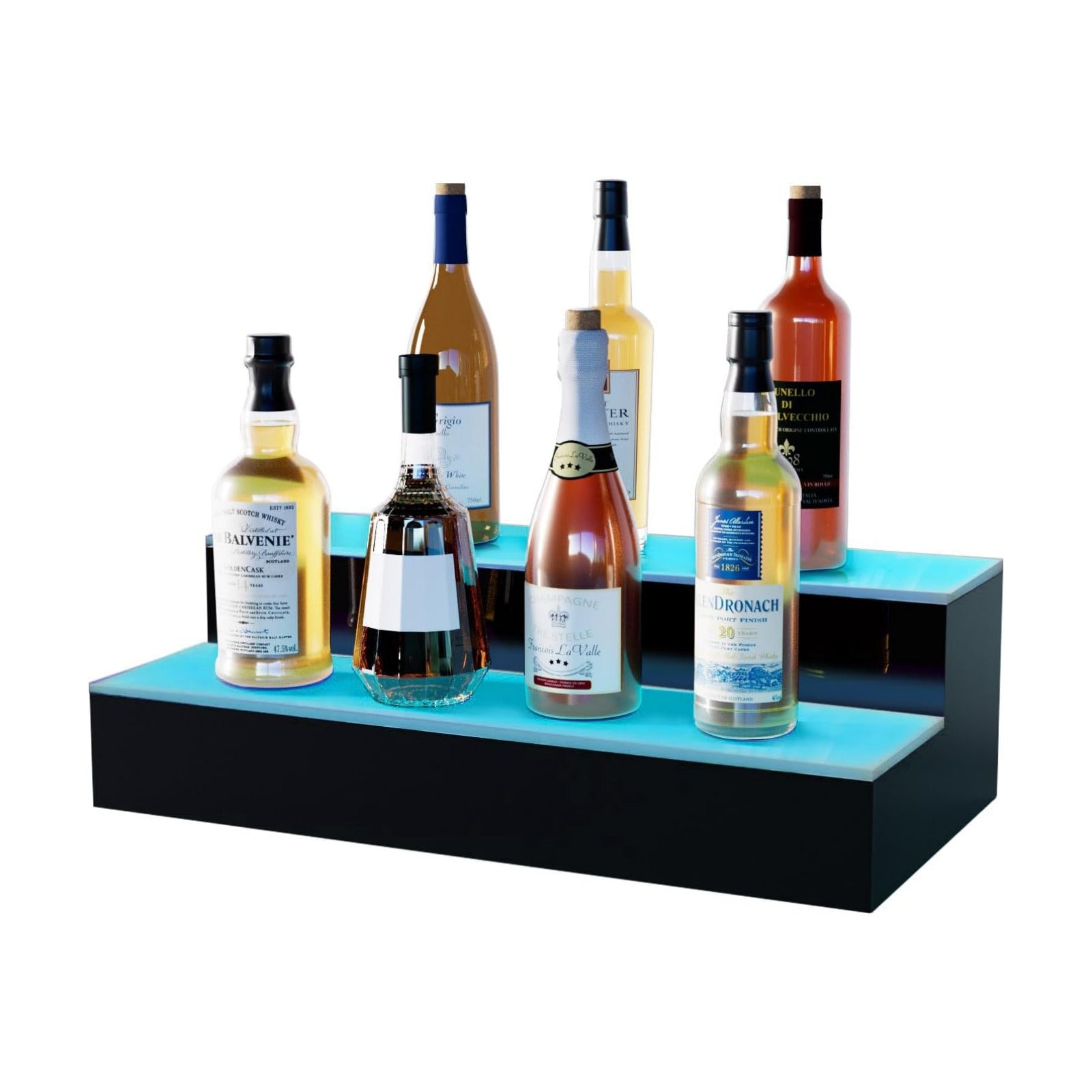 VONCI LED Lighted Liquor Bottle Display Shelf,16-Inch 2-Step Bar Bottle Display Shelf Bar Shelves for Liquor Bottles