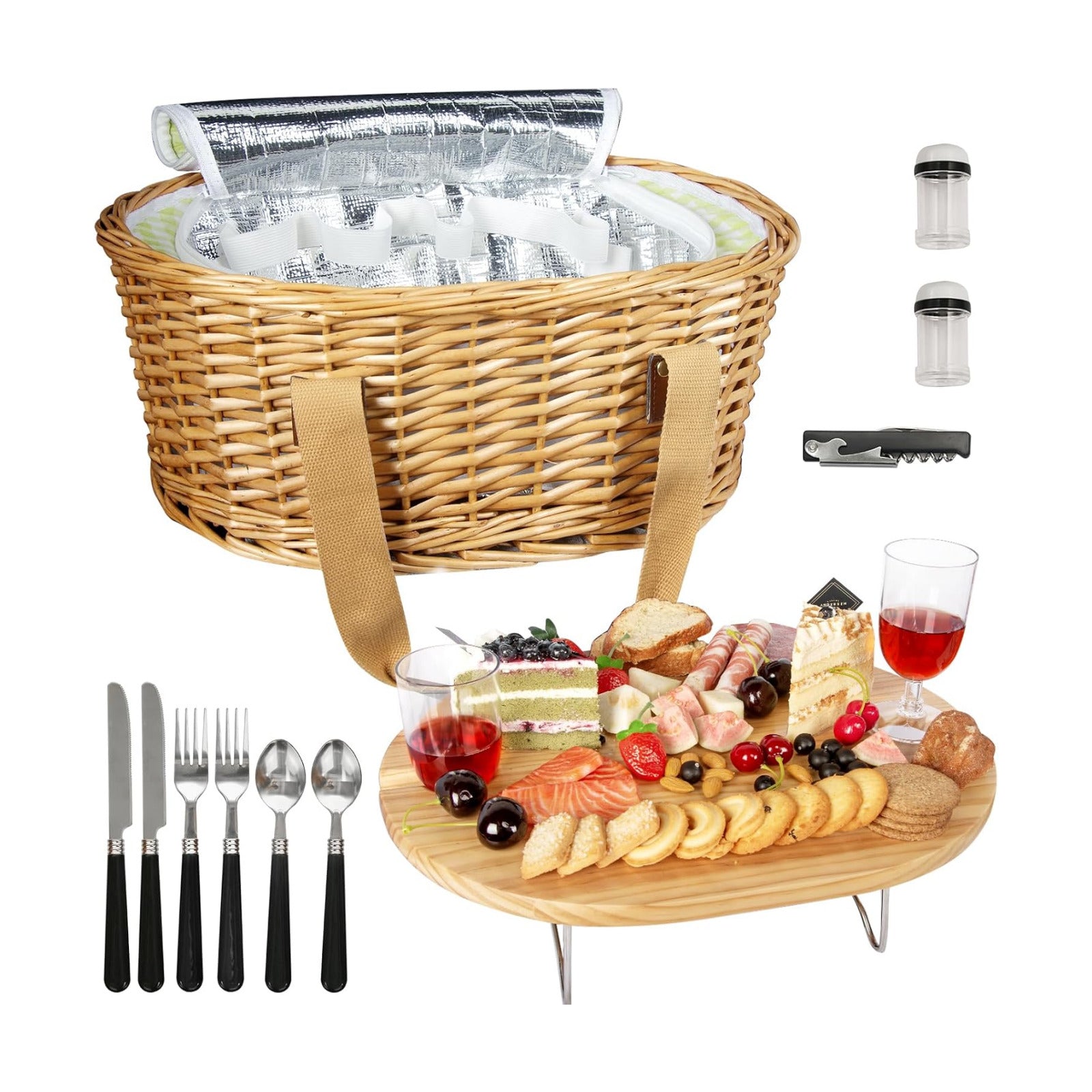 Wicker Picnic Basket Set for 2 / 2 Person / Green