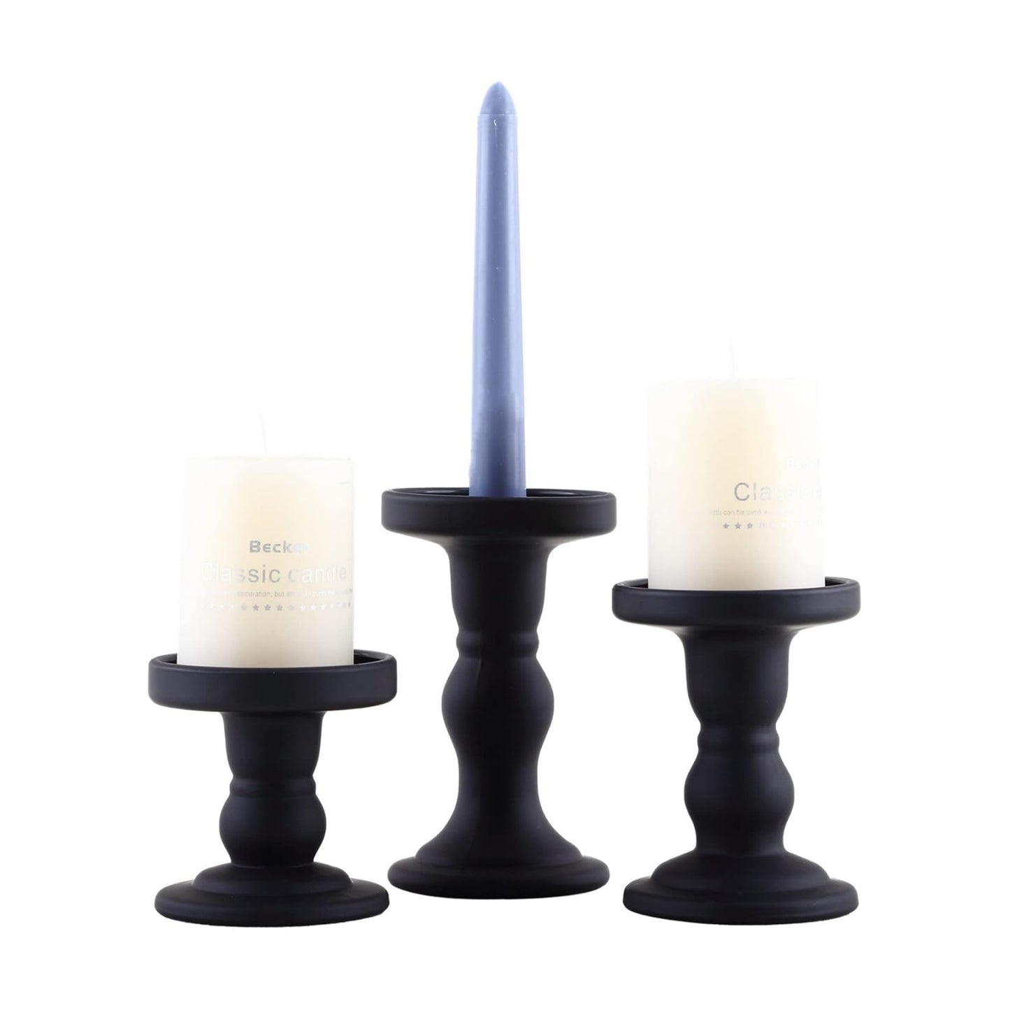 GMWD 3 Pcs Black Glass Candle Holder Set Clear, Candlesticks Holders Pillar Taper Candles Tealight Stand for Wedding