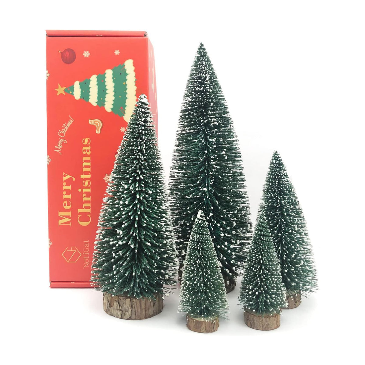 mini Christmas Tree Bottle Brush Christmas Trees with Wooden Bases Christmas Decorations for Party Table top decer Christmas Tree （5pcs）
