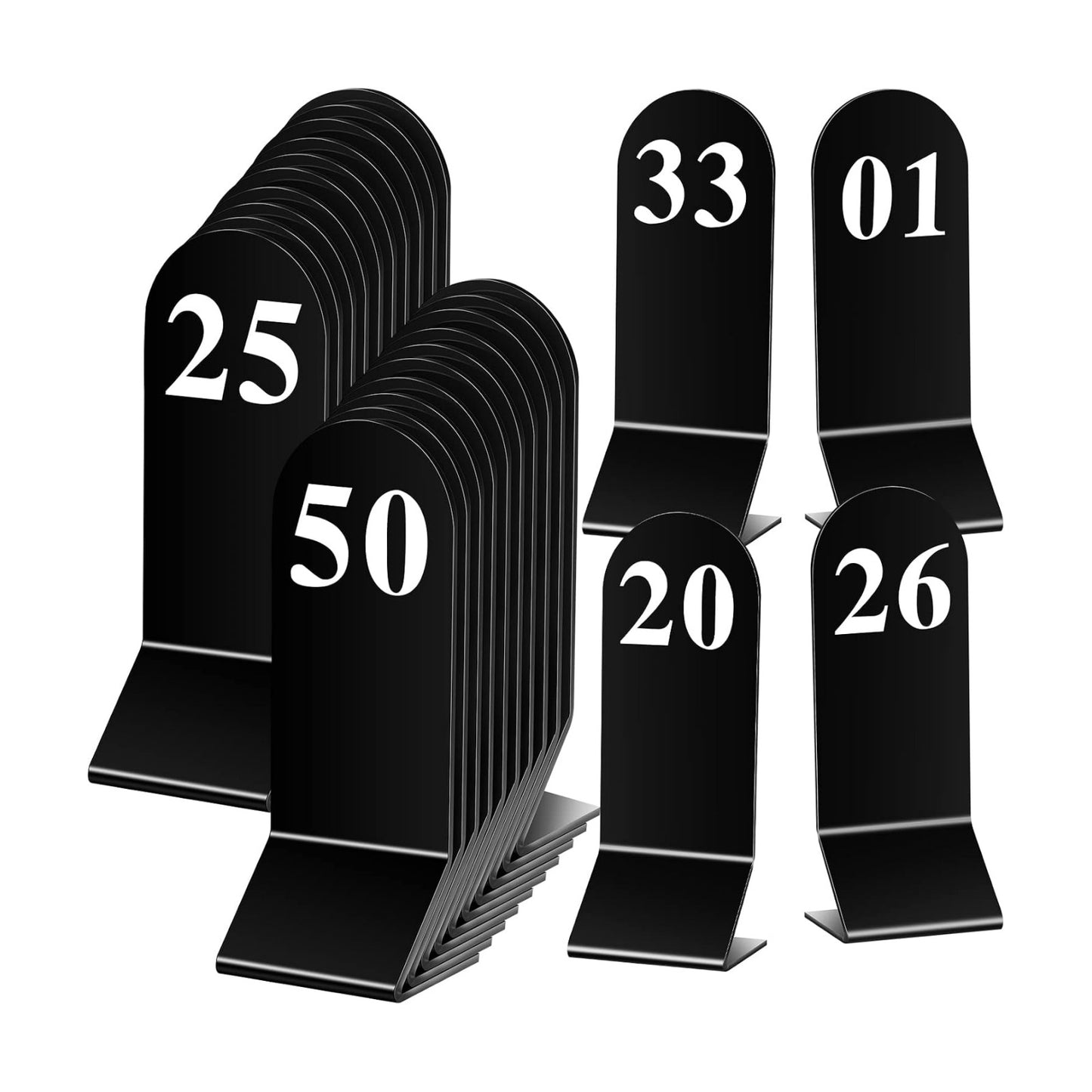 50 Pcs Acrylic Table Numbers 1-50 Double Sided Tent Cards,Black | Standing Tent Holders for Restaurant Seating and