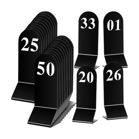 50 Pcs Acrylic Table Numbers 1-50 Double Sided Tent Cards,Black | Standing Tent Holders for Restaurant Seating and