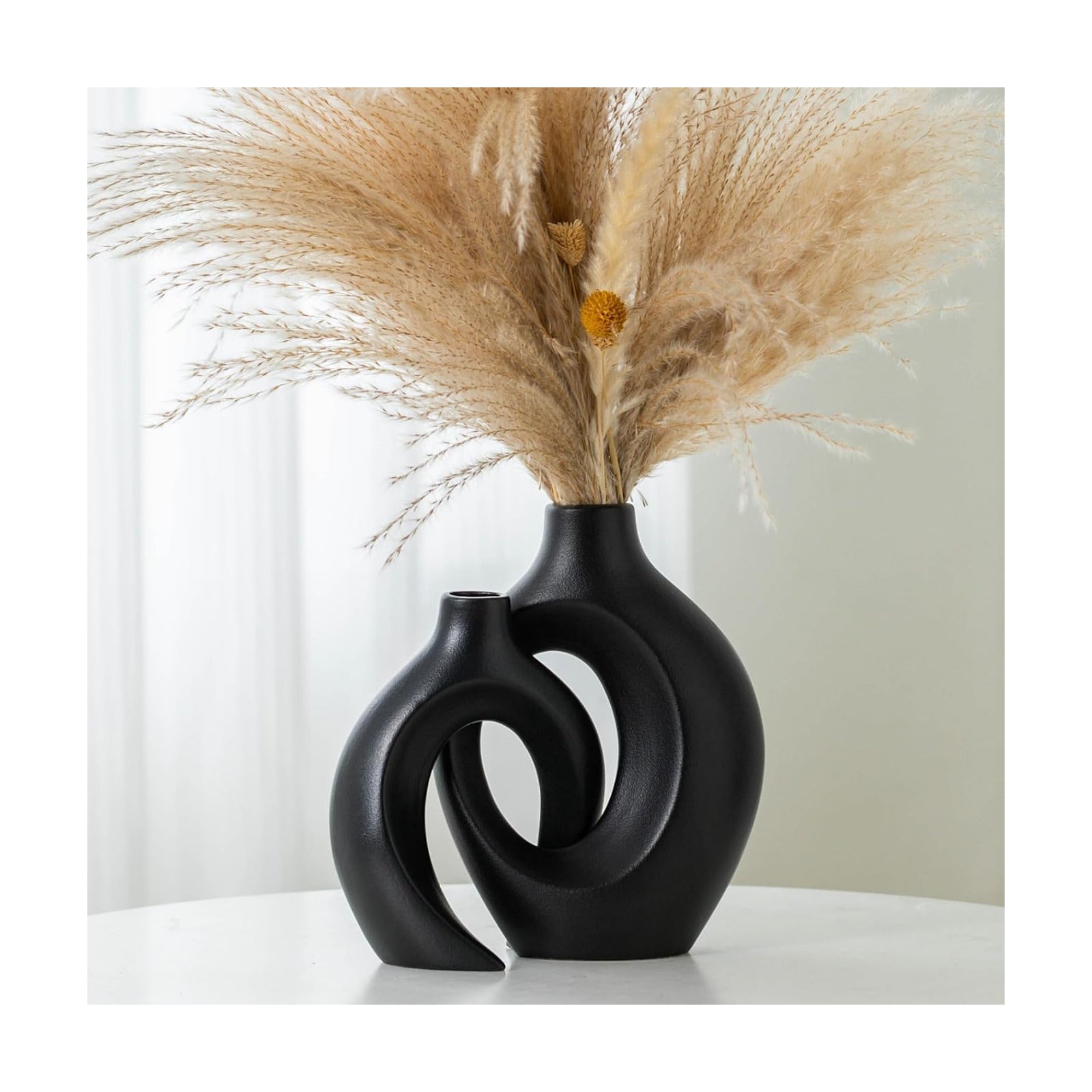 Ceramic Black Small Flower Vase / Large-matte Black / Set of 2