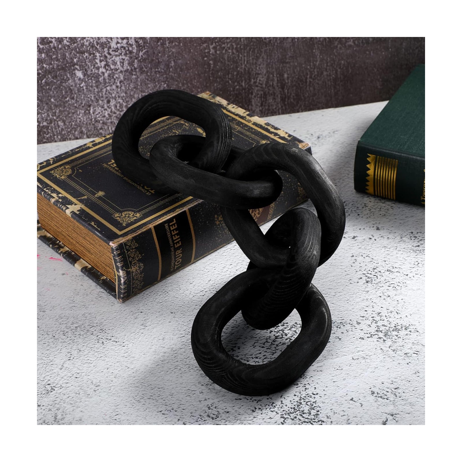Decorative Wood Chain Link Decor Rustic 5 Link Wooden Chain Ornament Farmhouse / Black / 13.78 Inch